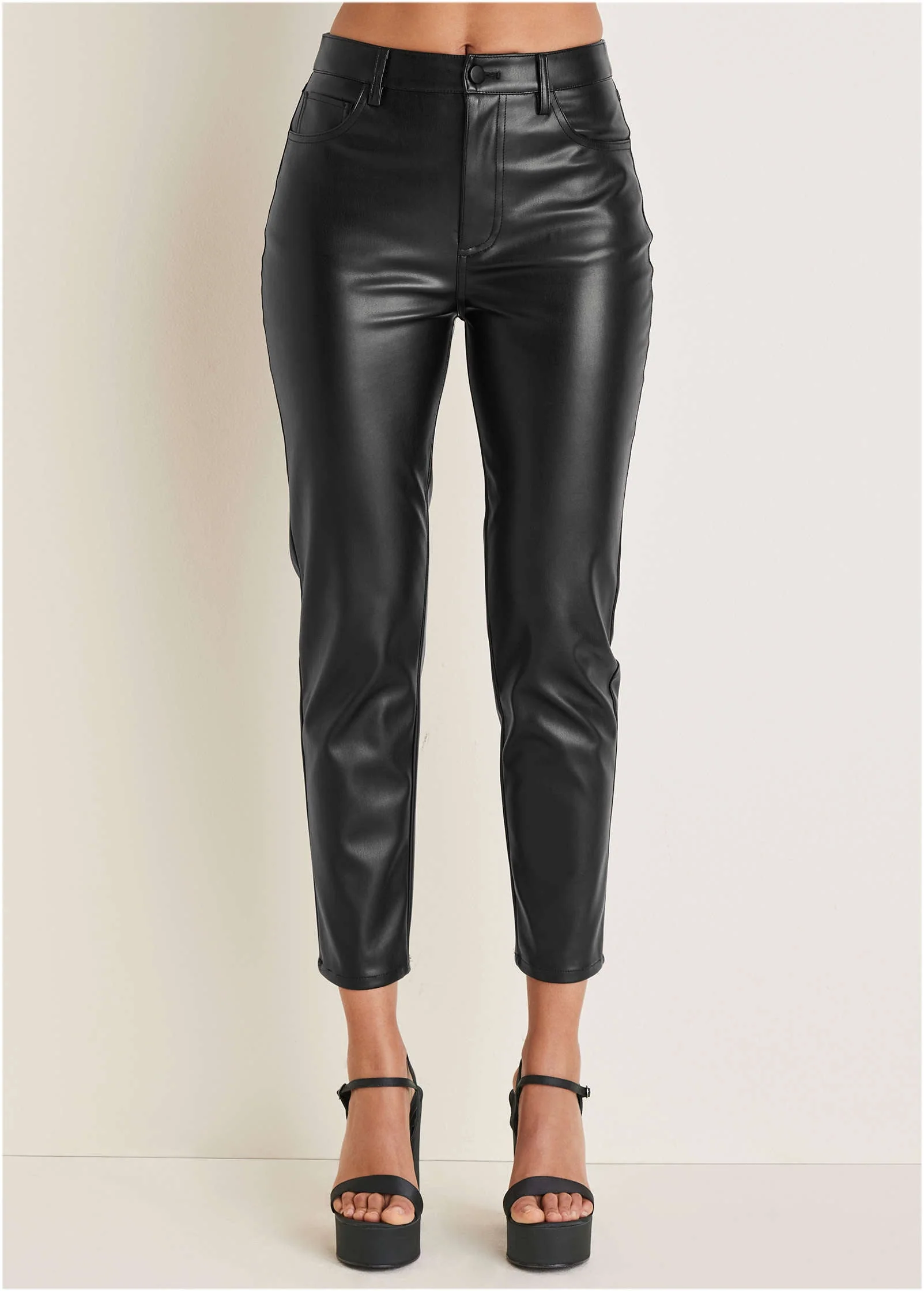 Faux Leather Straight Pants - Jet Black - Image 3
