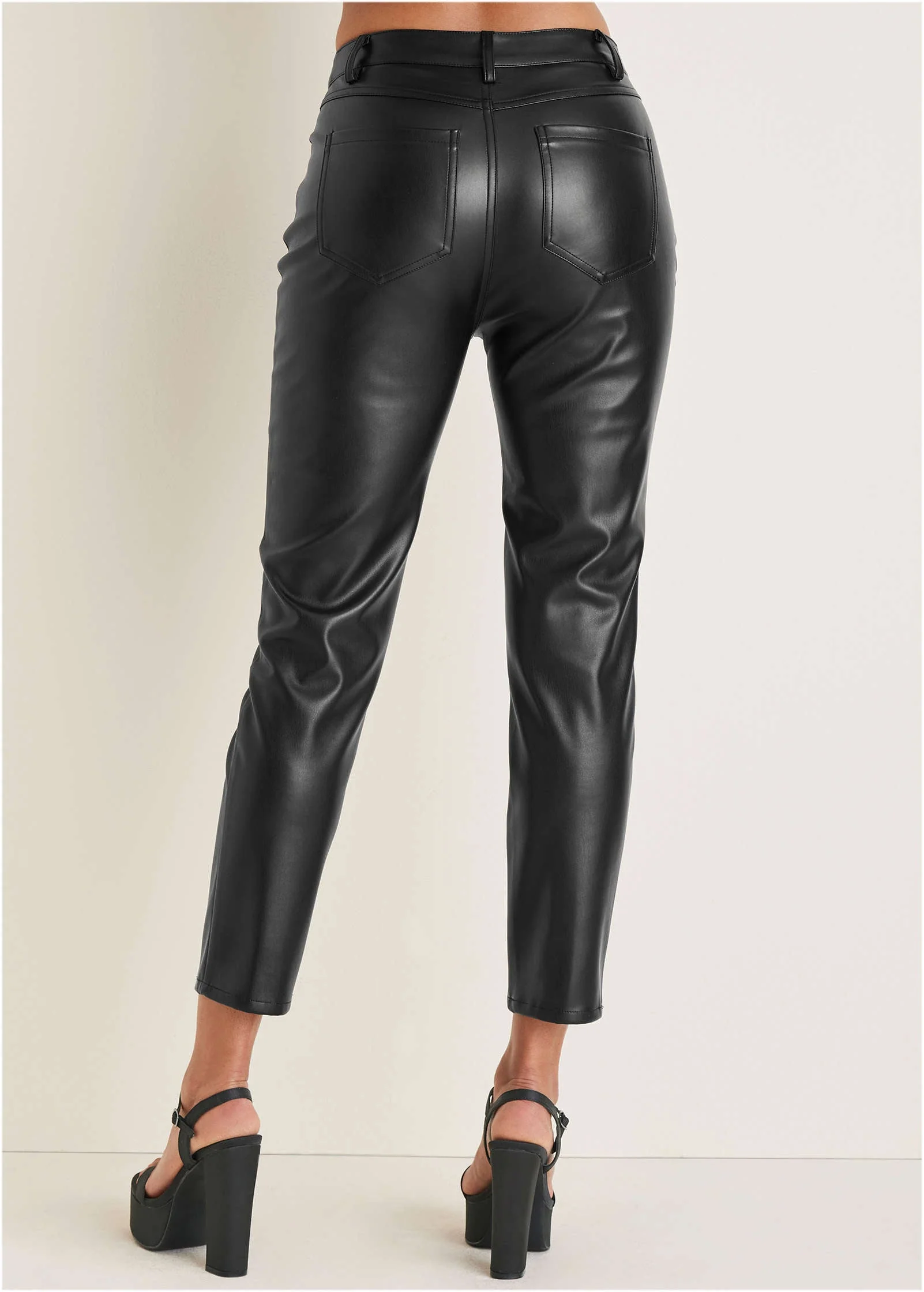 Faux Leather Straight Pants - Jet Black - Image 4