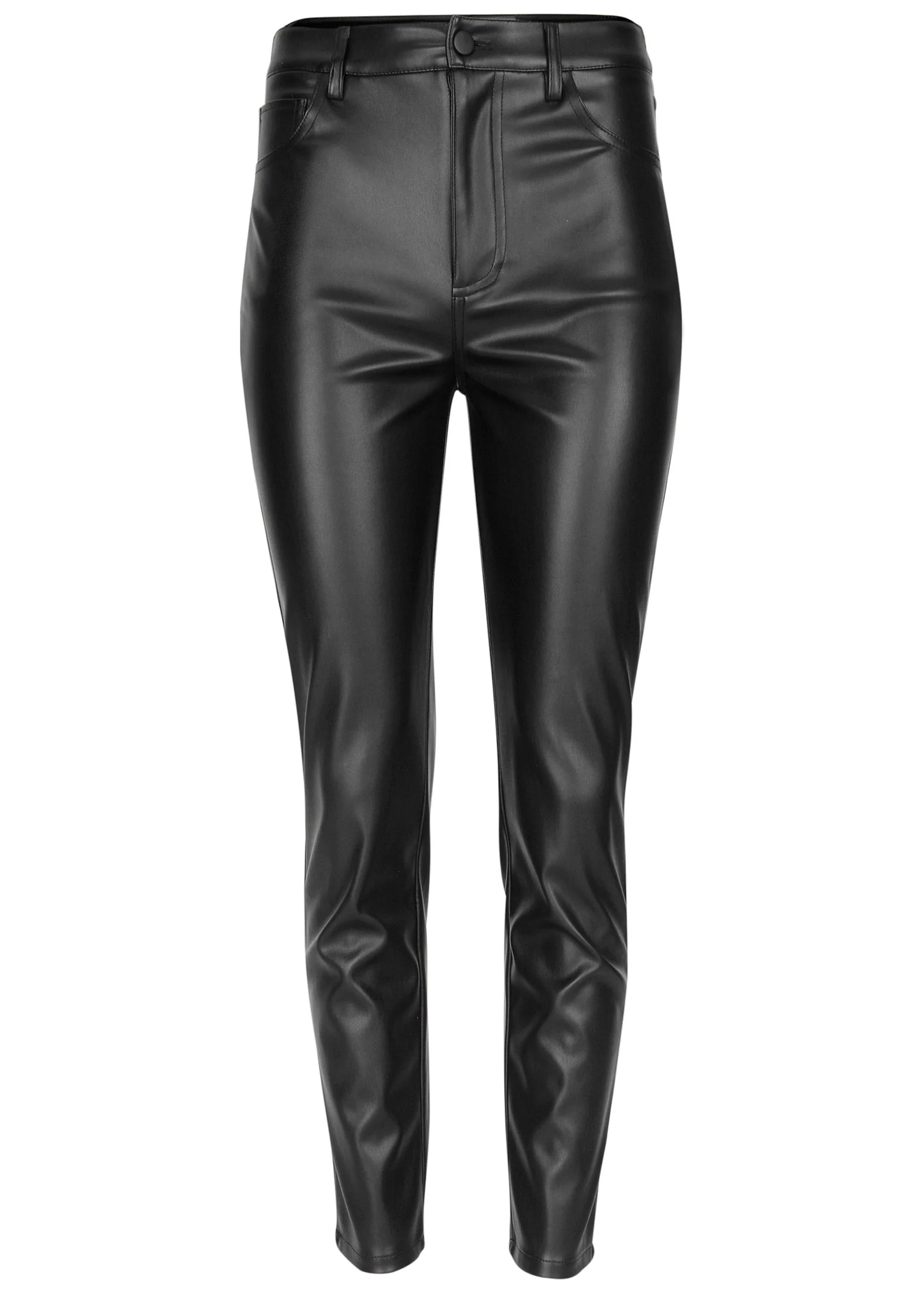 Faux Leather Straight Pants - Jet Black - Image 6