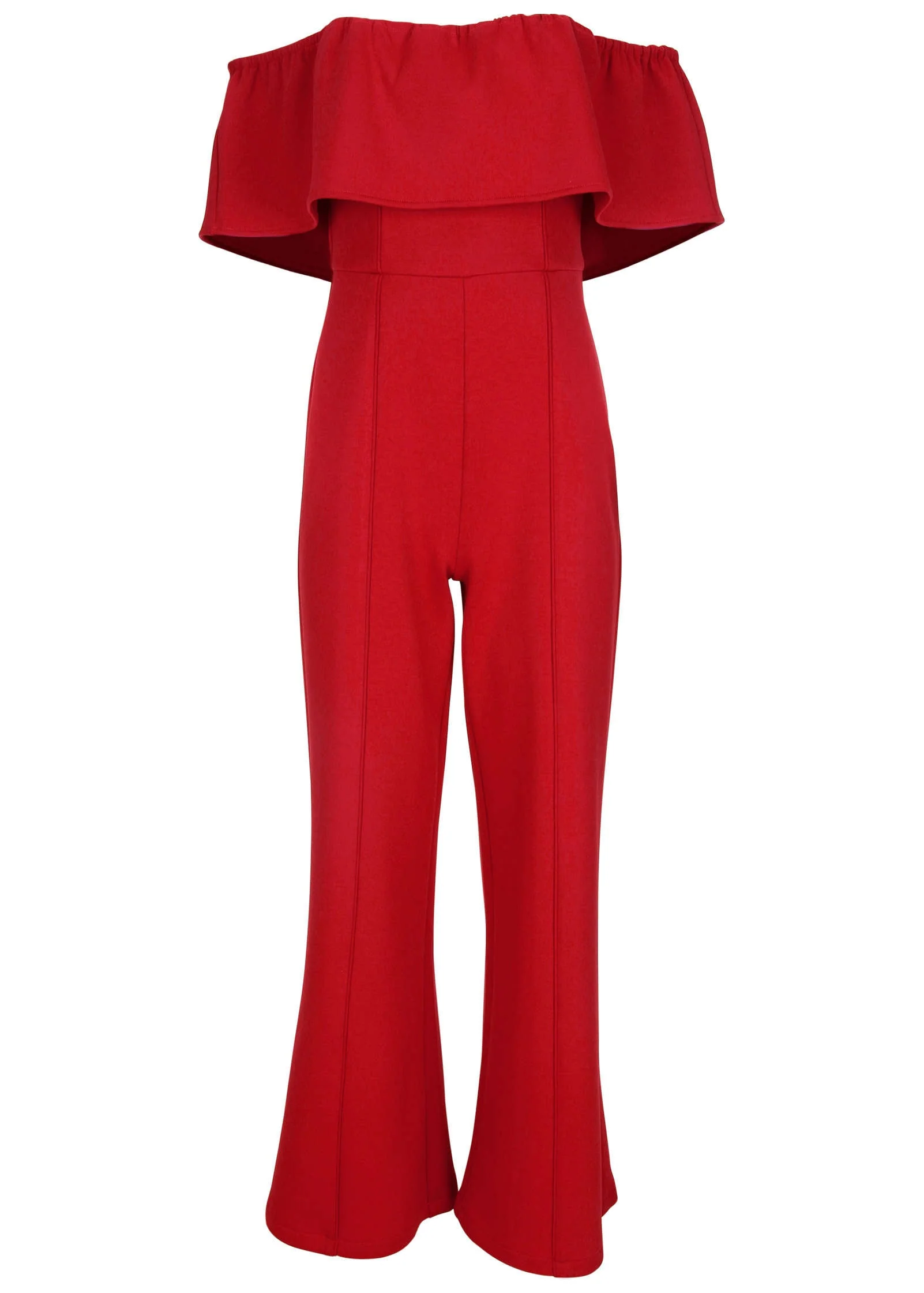 Off The Shoulder Jumpsuit - Haute Red - Image 4