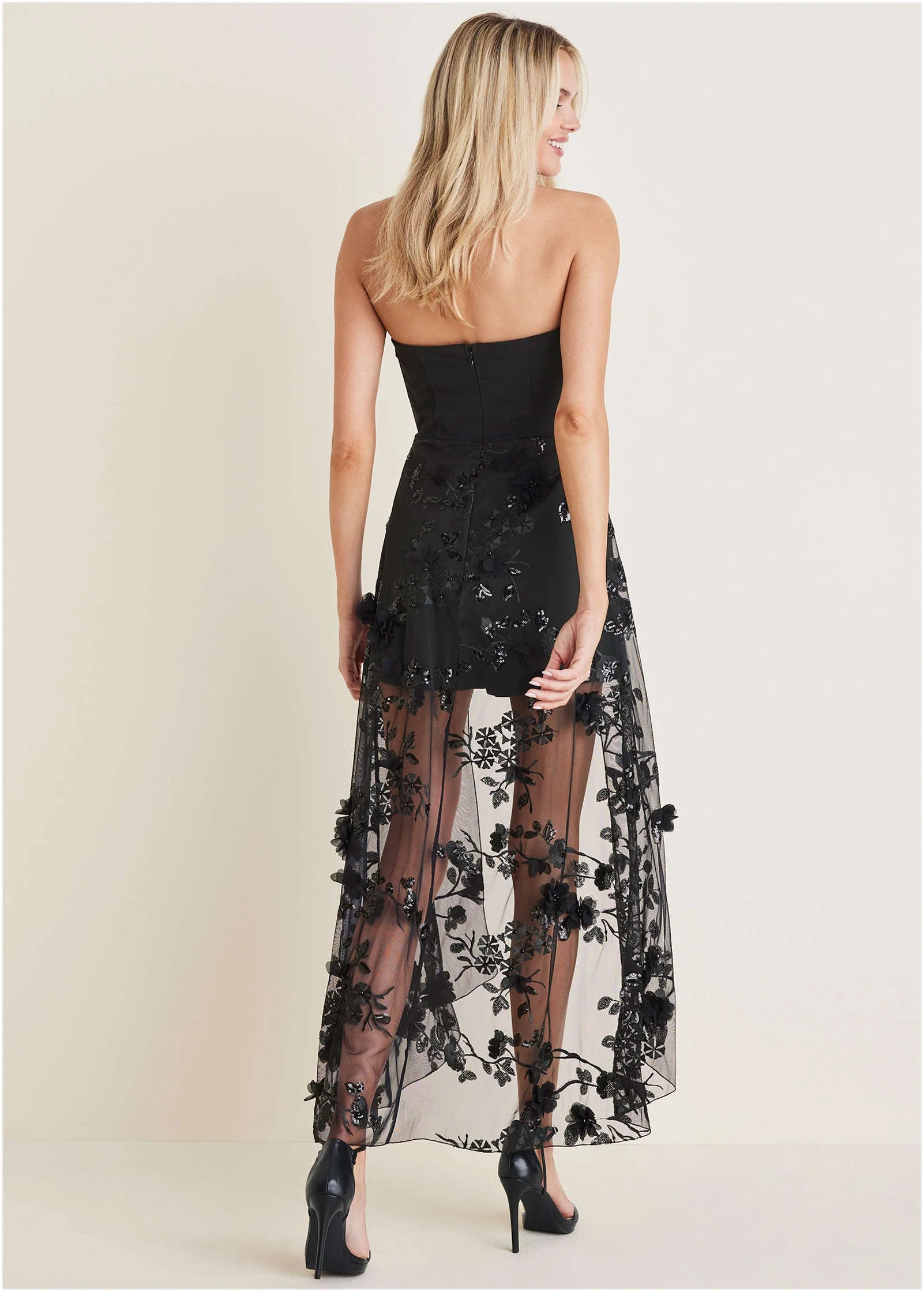 Sequin Applique Overlay Romper - Jet Black - Image 3