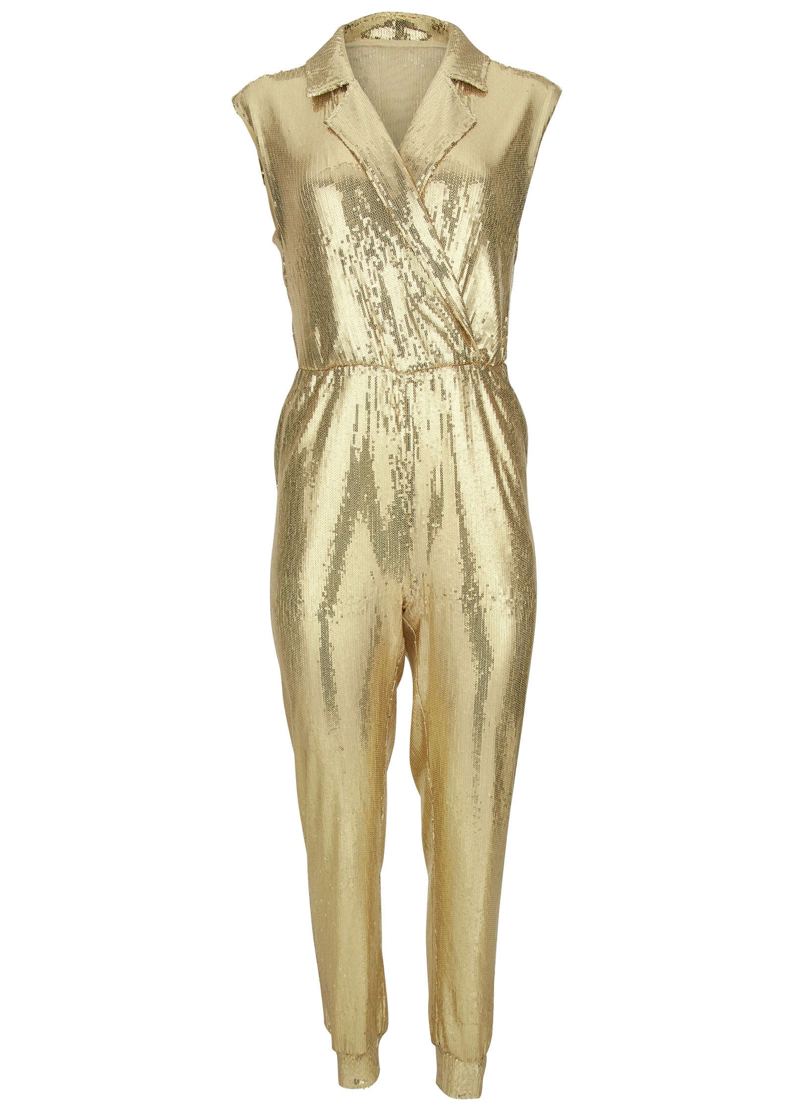 Sleeveless Sequin Jogger Jumpsuit - Gold - Image 5