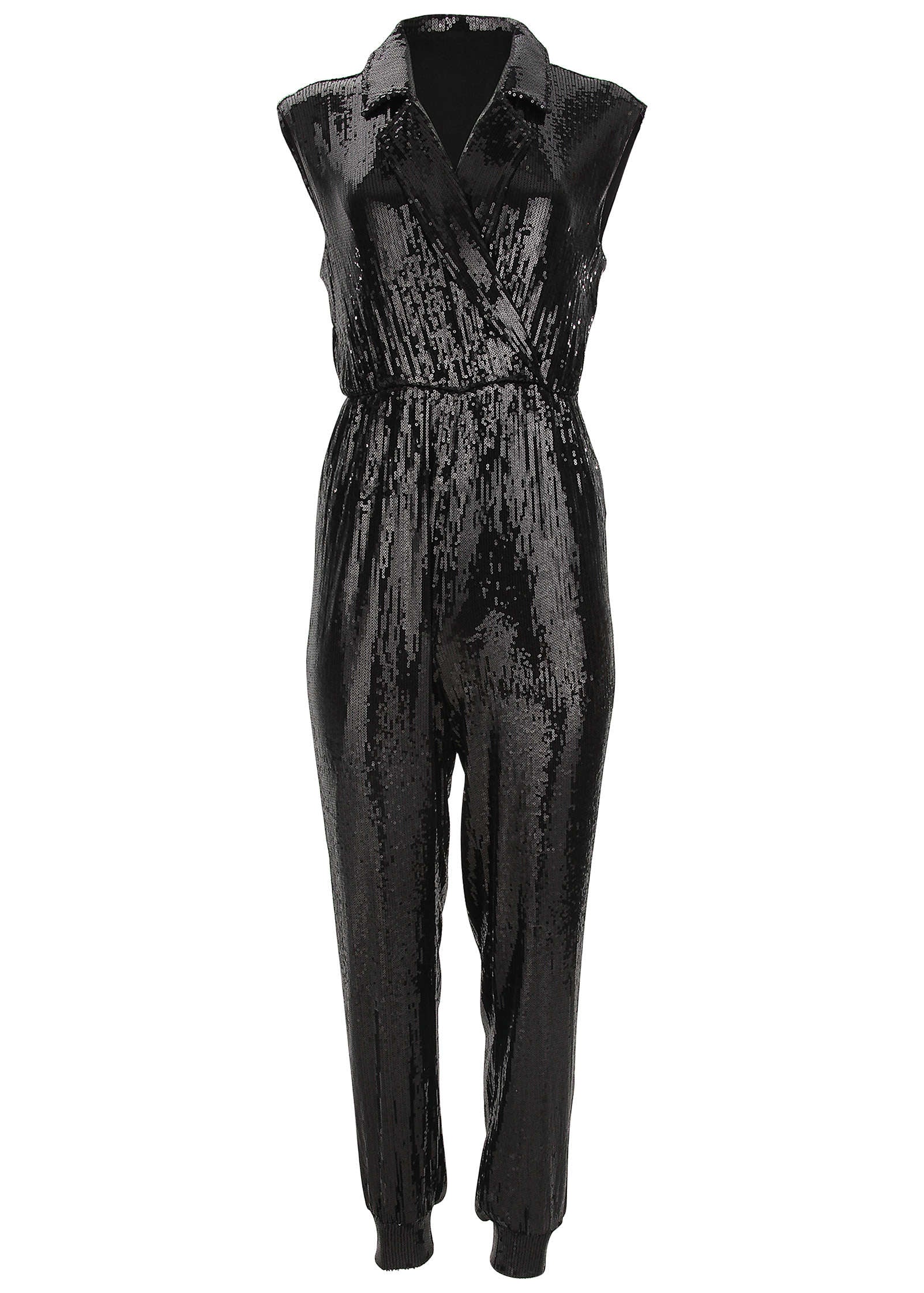 Sleeveless Sequin Jogger Jumpsuit - Jet Black - Image 4