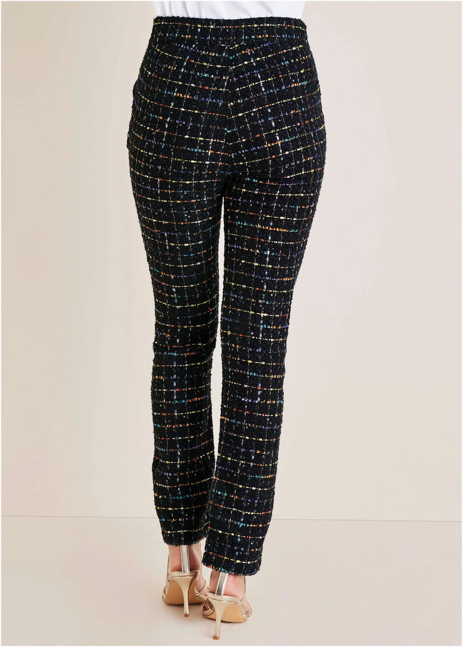 Tweed Straight Leg Trousers - Black Multi - Image 3