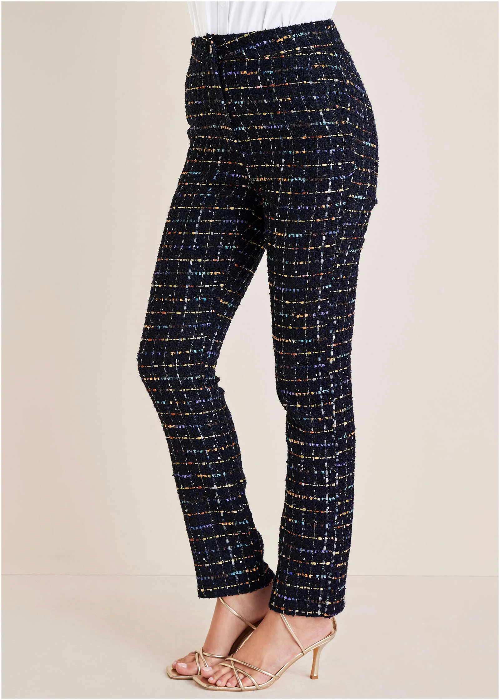 Tweed Straight Leg Trousers - Black Multi - Image 4