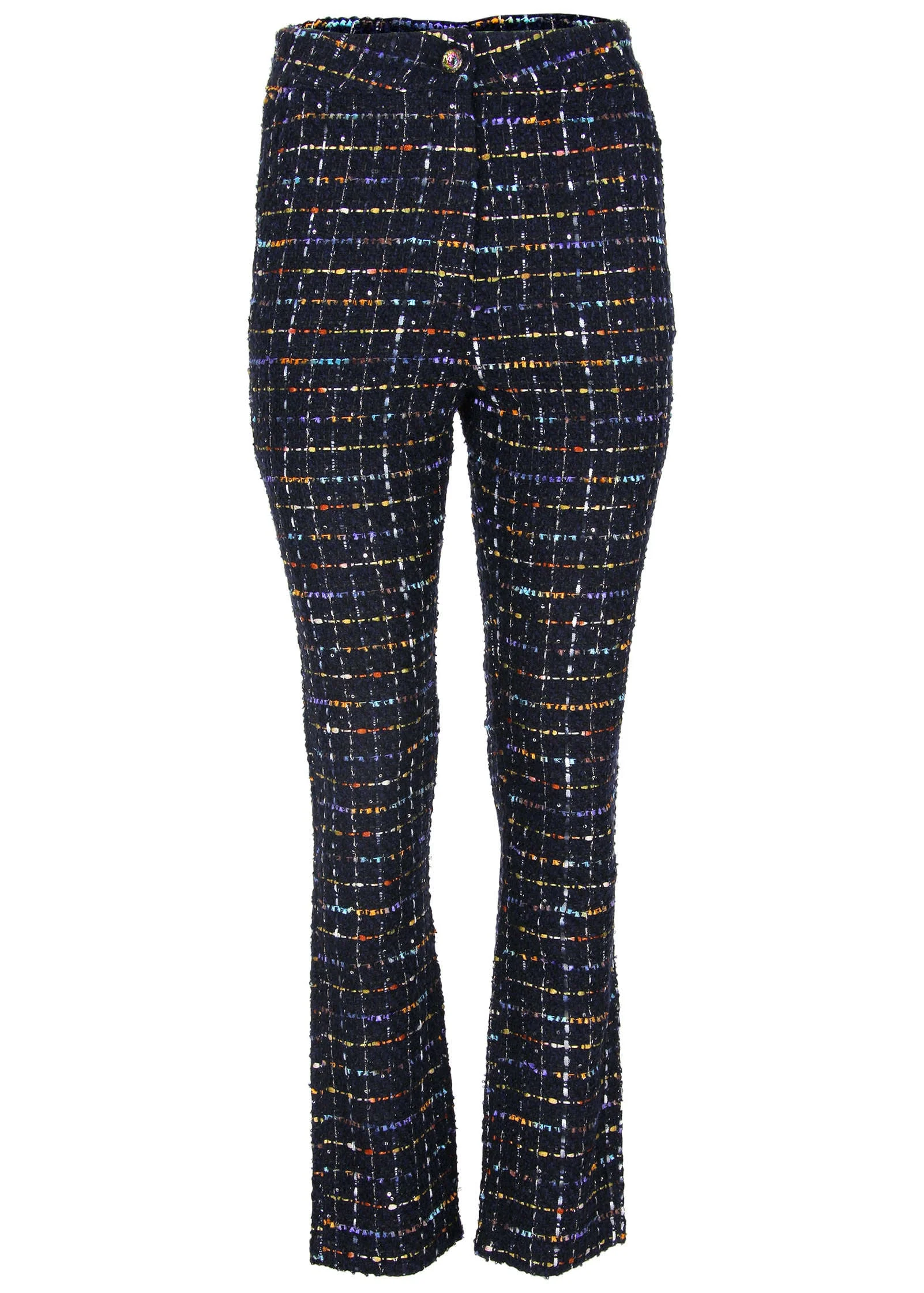 Tweed Straight Leg Trousers - Black Multi - Image 6