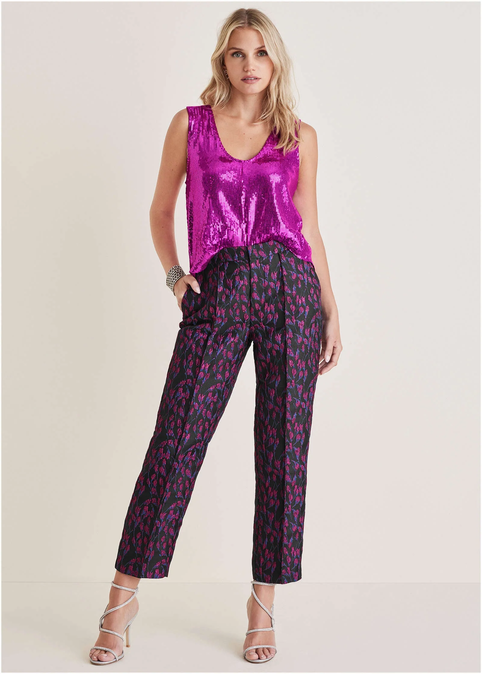 Straight Leg Jacquard Pants - Blue Multi - Image 5