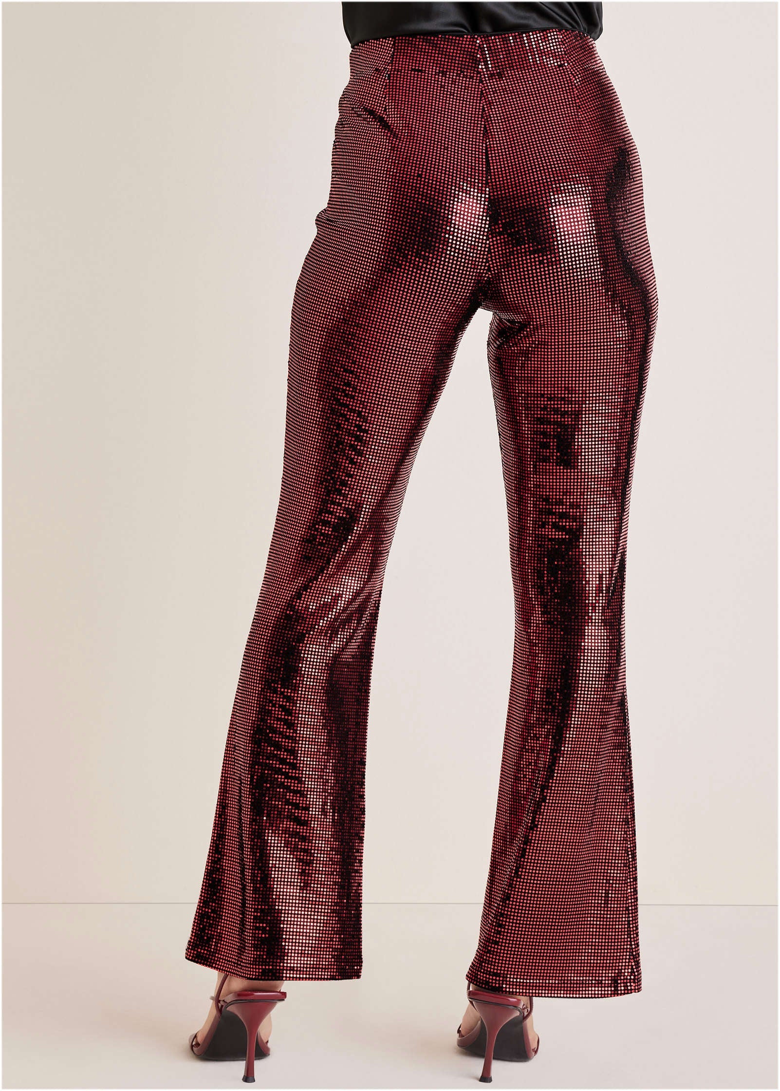 Sequin Flare Leg Pants - Red & Black - Image 3