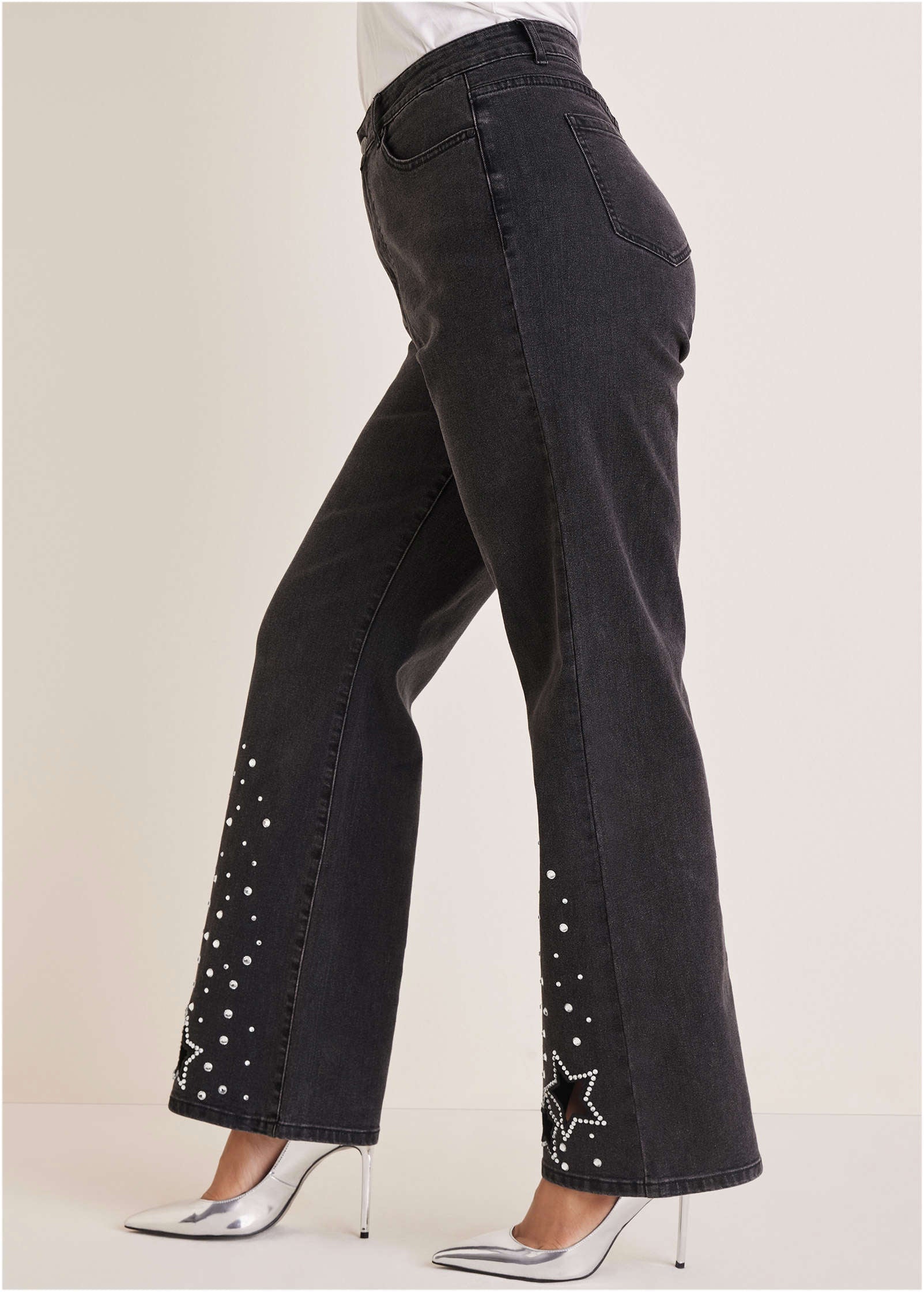 Rhinestone Embellished Jeans - Black Wash - Image 10