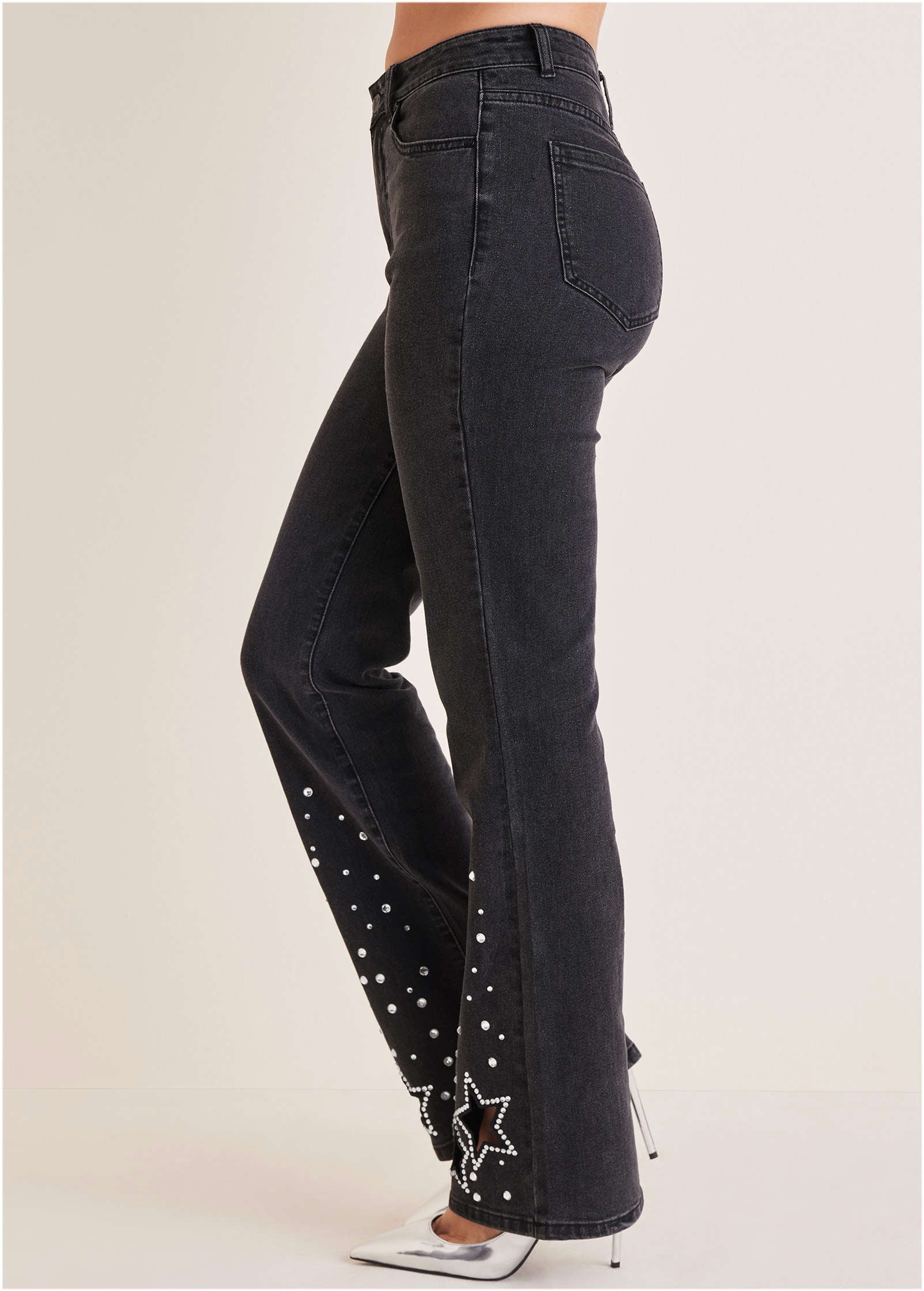 Rhinestone Embellished Jeans - Black Wash - Image 4