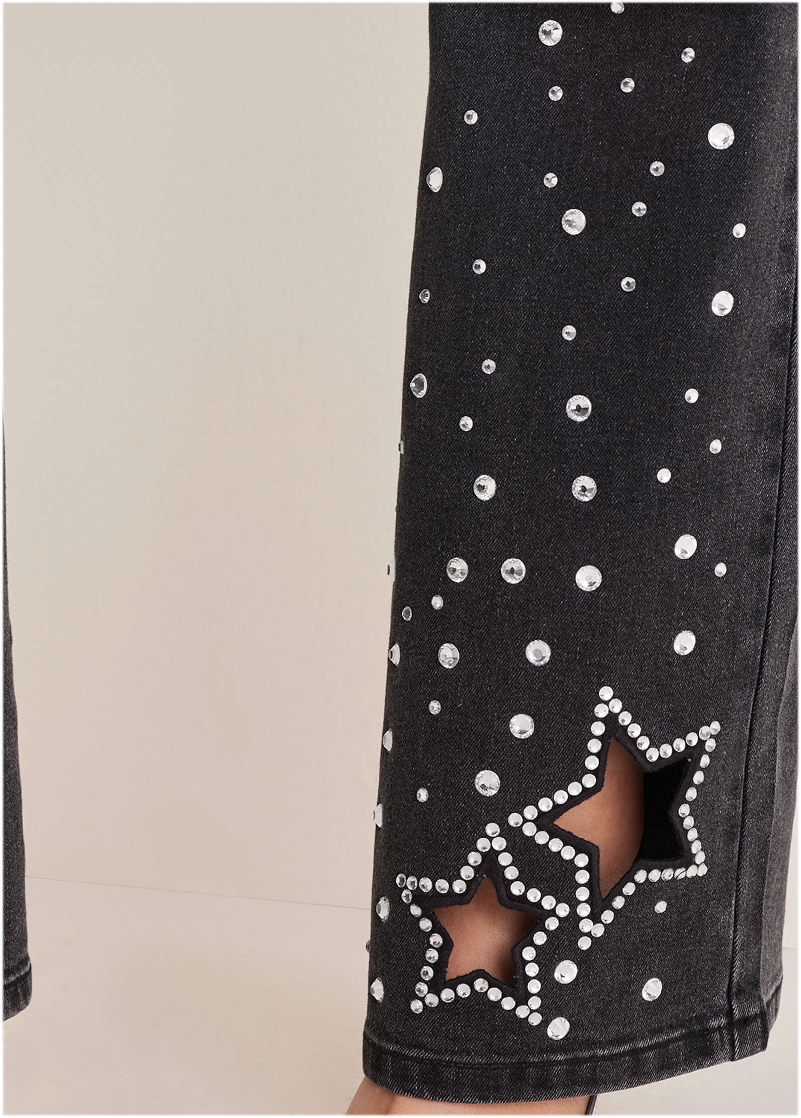 Rhinestone Embellished Jeans - Black Wash - Image 5