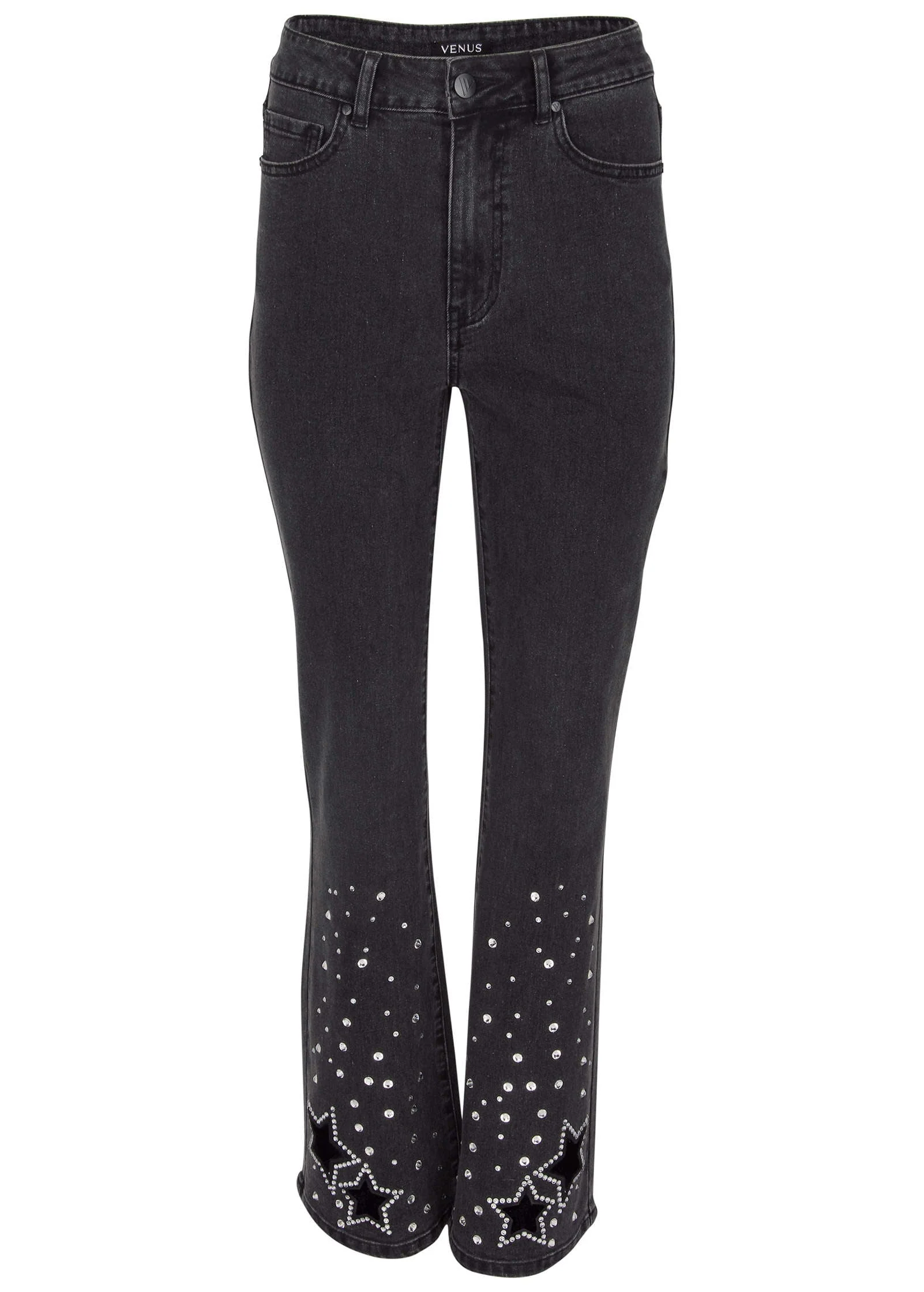 Rhinestone Embellished Jeans - Black Wash - Image 6