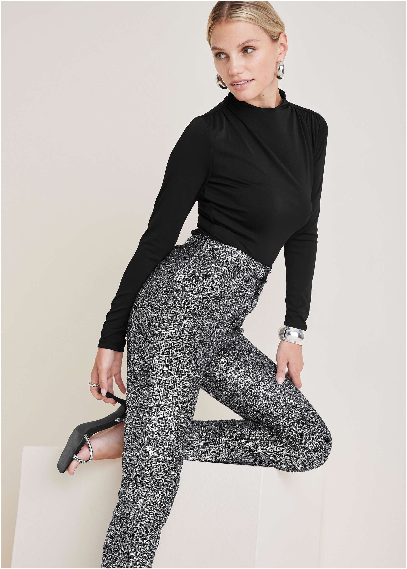 Sequin Straight Leg Pants - Silver - Image 7