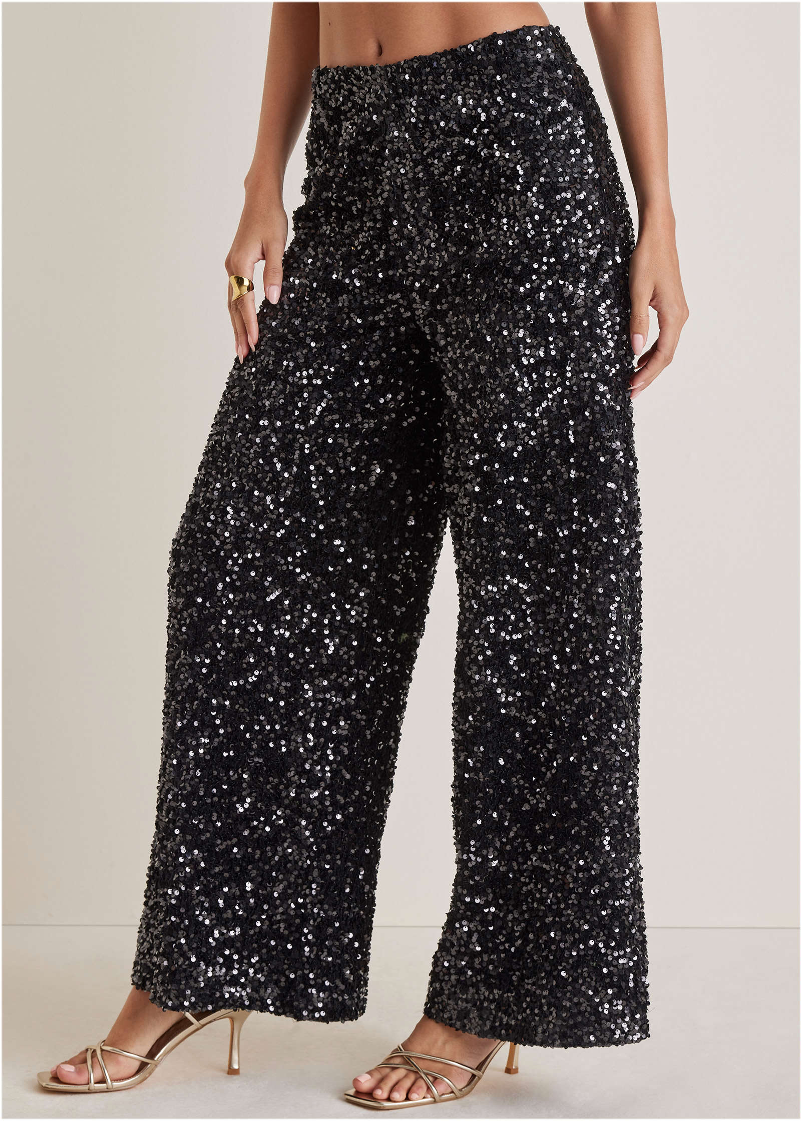 Sequin Velvet Pants - Jet Black - Image 4