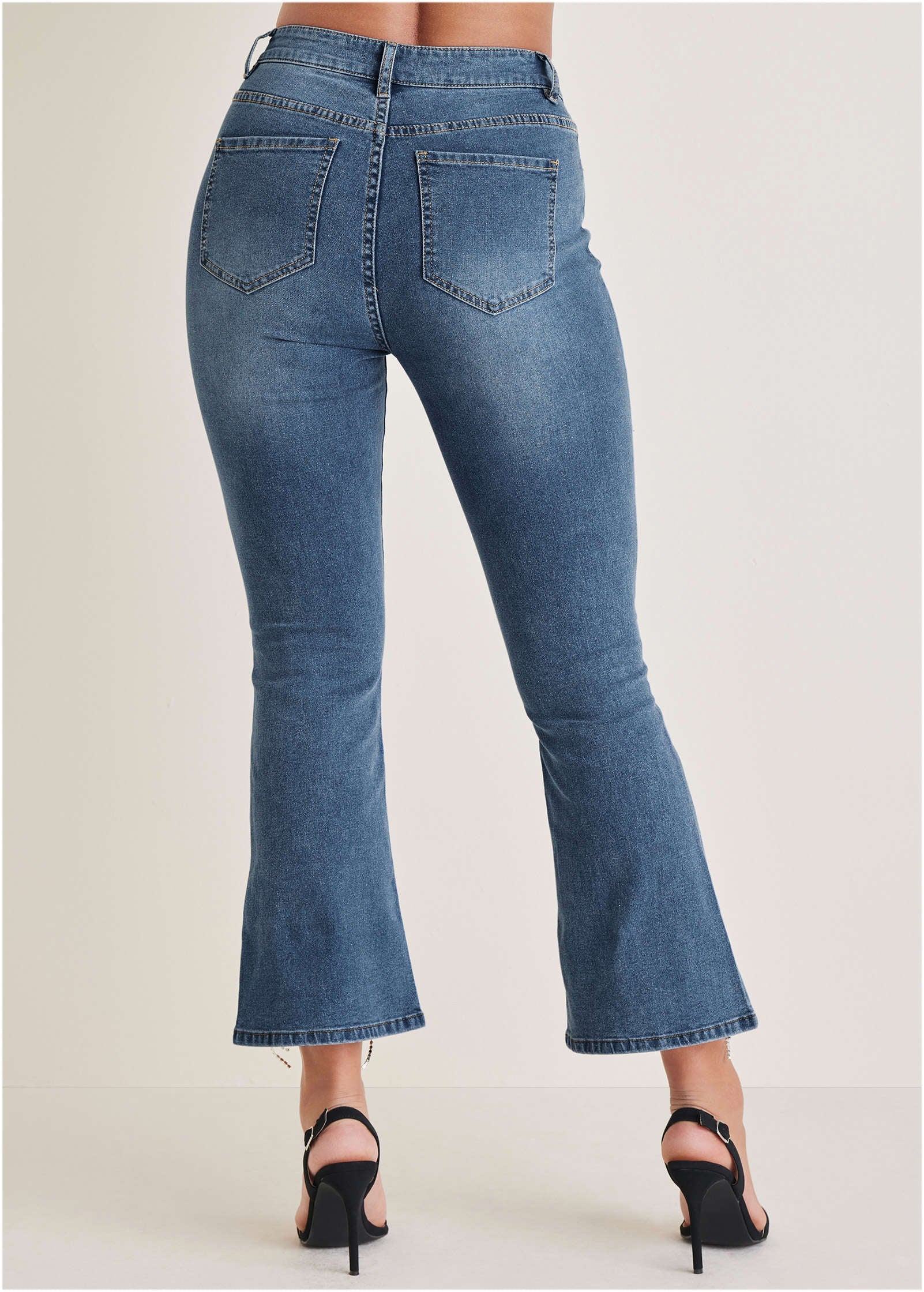 Rhinestone Kick Flare Jeans - Medium Wash - Image 3