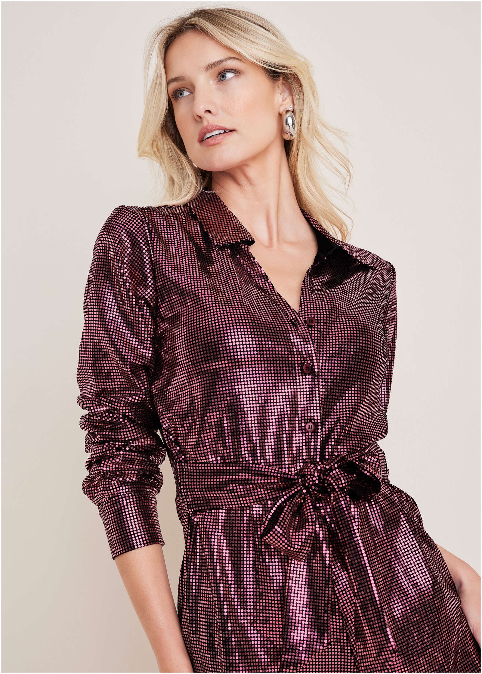 Tie Waist Sequin Romper - Black & Pink - Image 4
