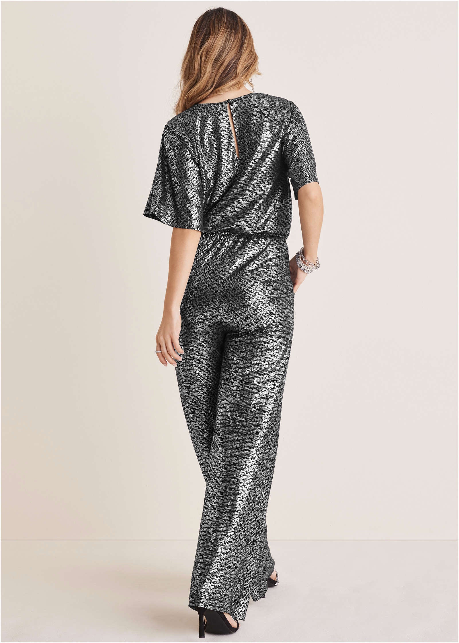 Metallic Flutter Sleeve Jumpsuit - Silver - Image 2