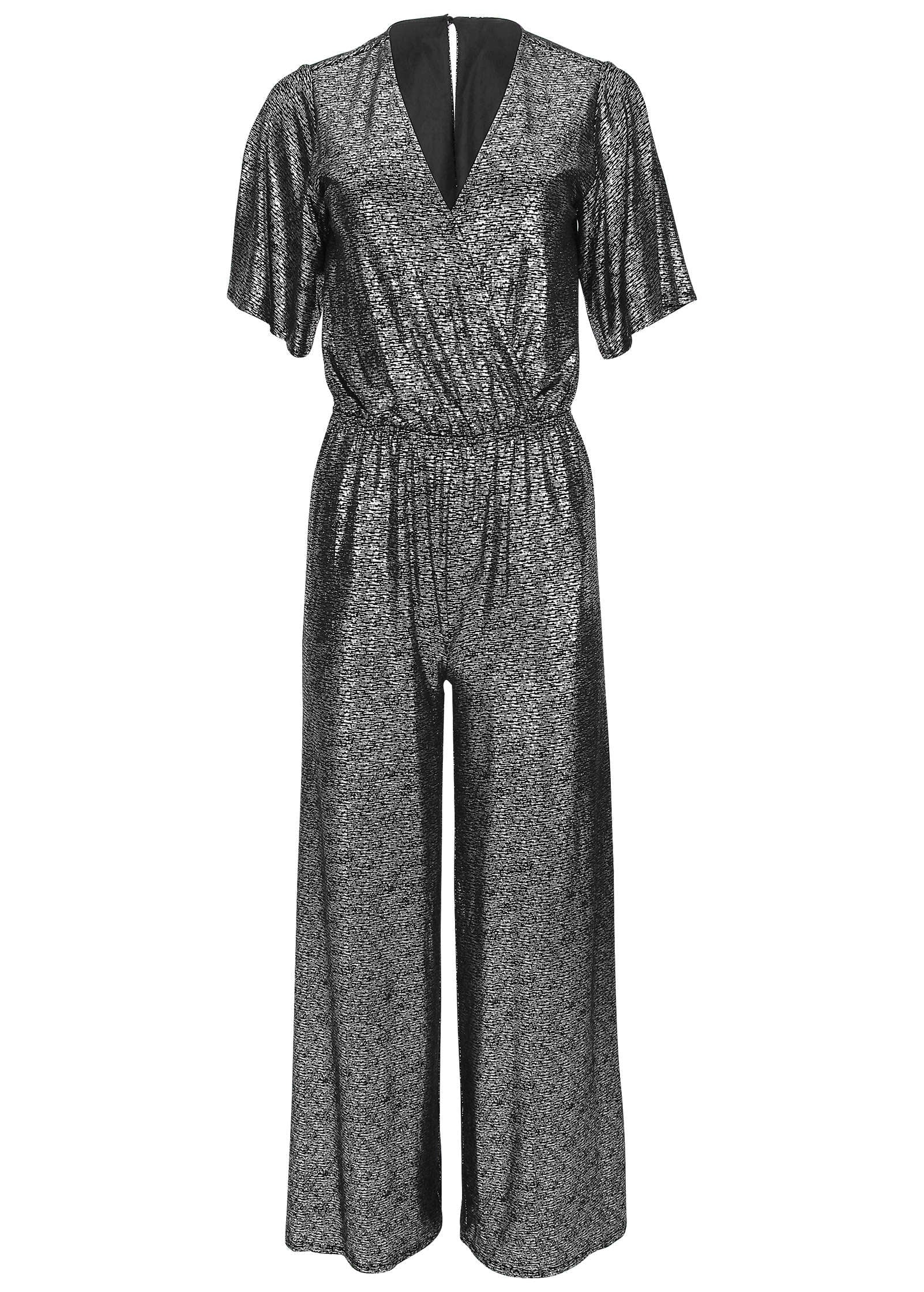 Metallic Flutter Sleeve Jumpsuit - Silver - Image 5