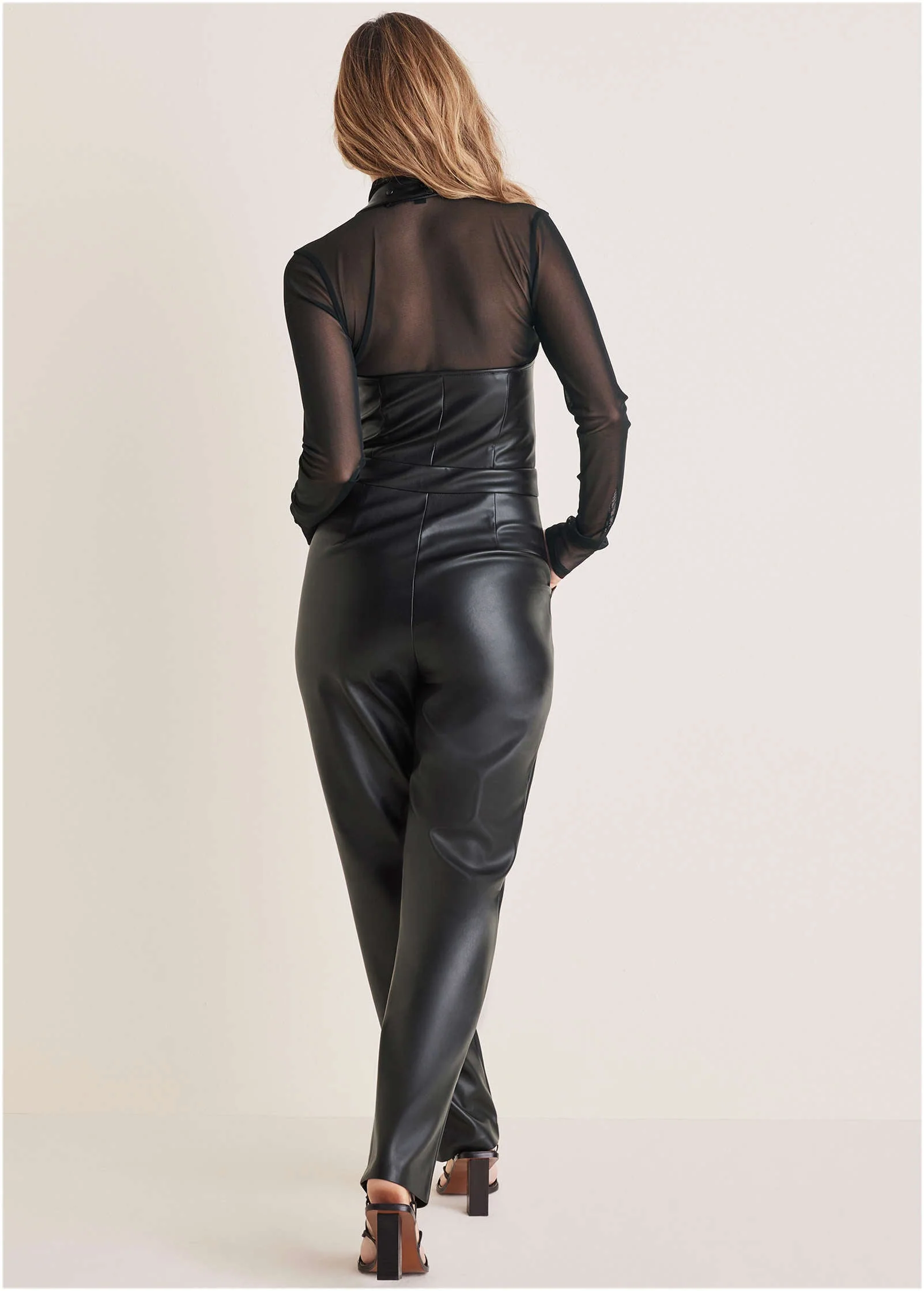 Faux Leather Jumpsuit - Jet Black - Image 2