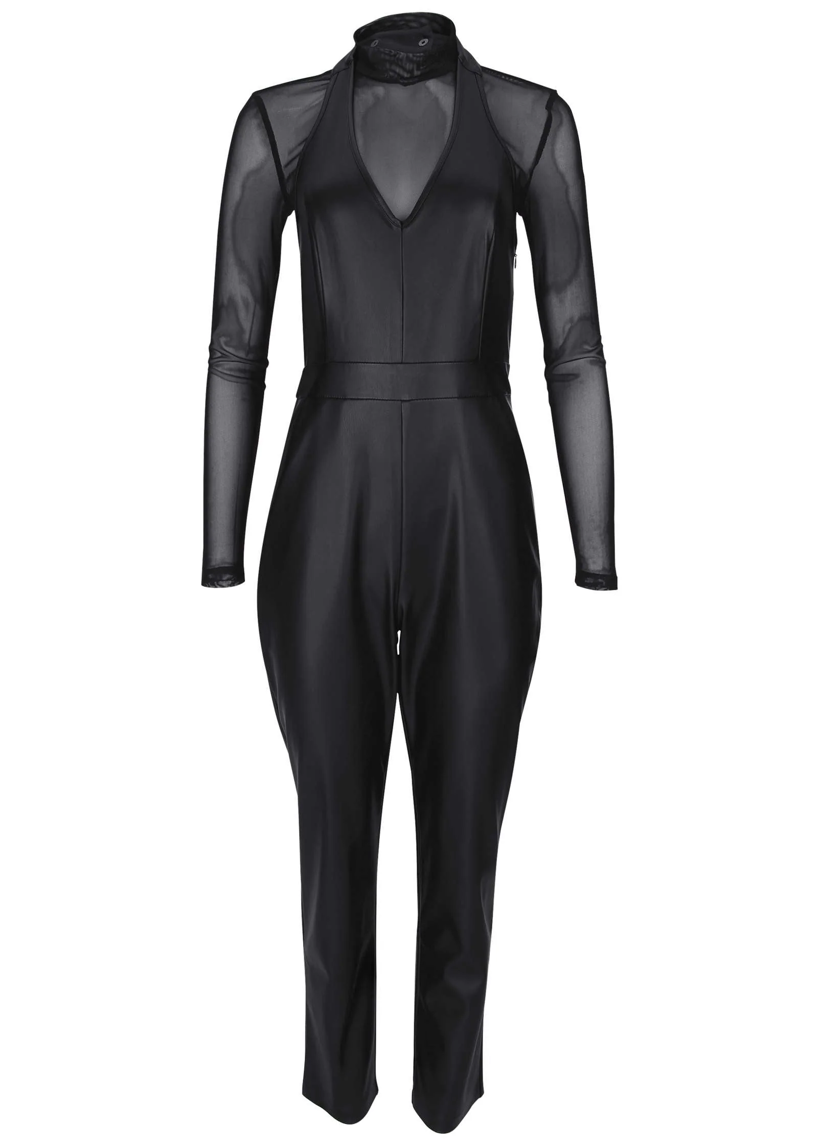 Faux Leather Jumpsuit - Jet Black - Image 5