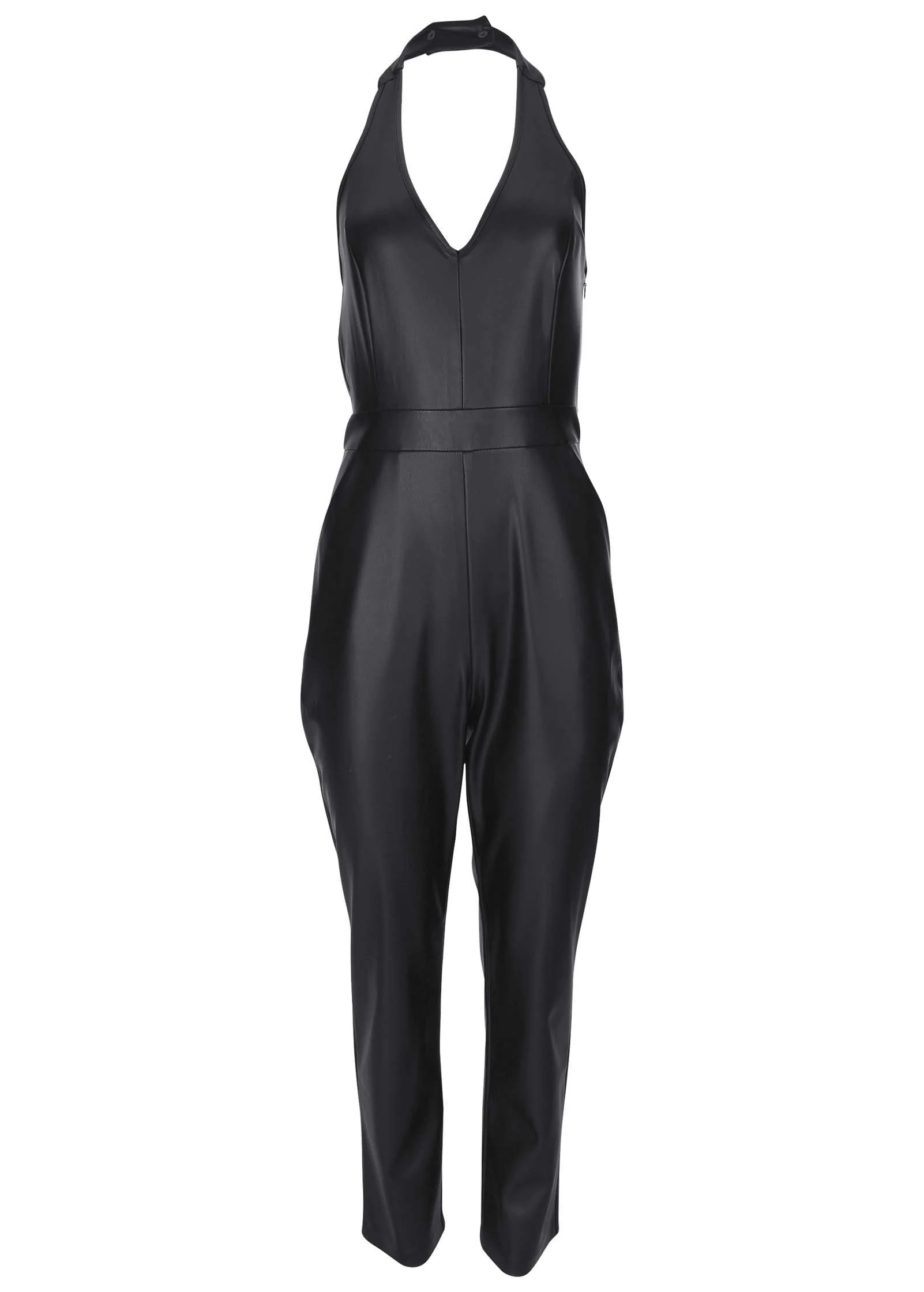 Faux Leather Jumpsuit - Jet Black - Image 6