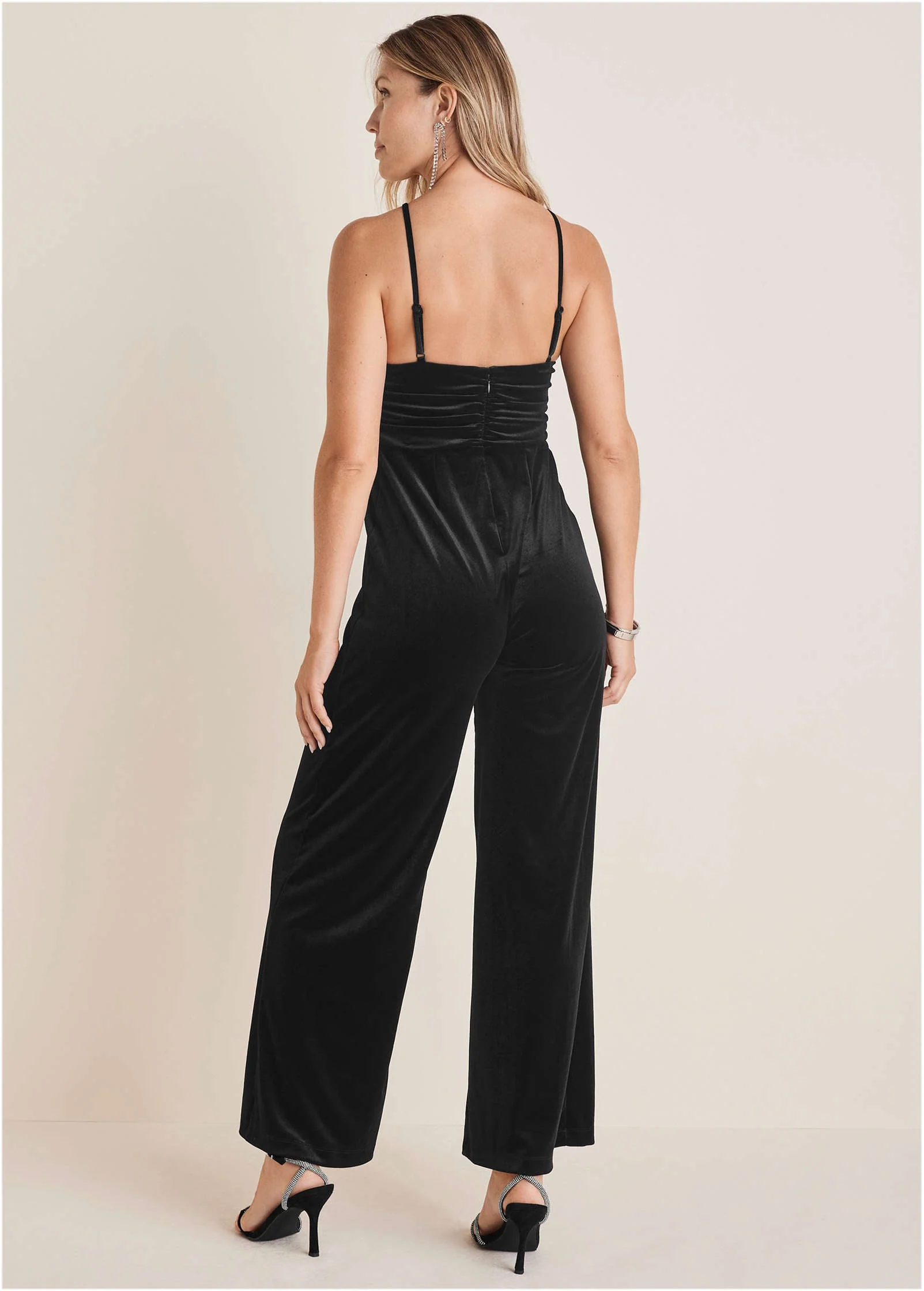 Stretch Velvet Halter Jumpsuit - Black - Image 2