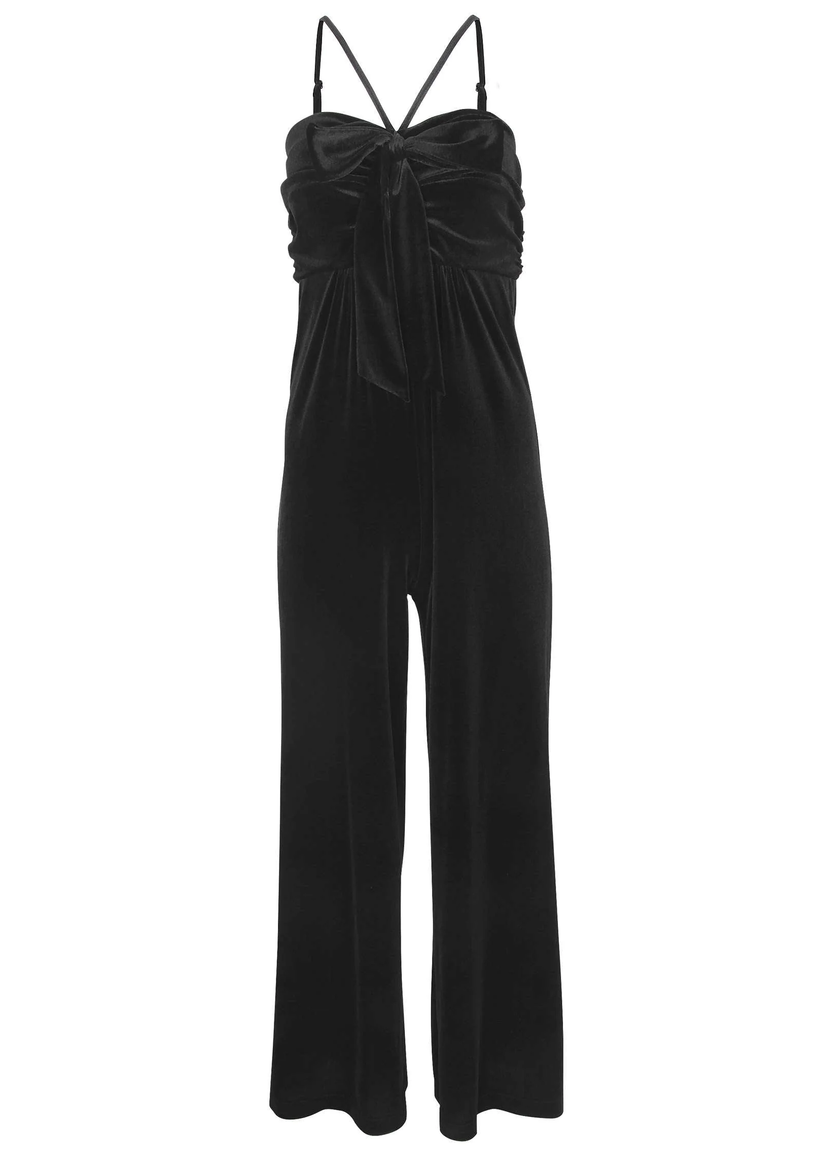 Stretch Velvet Halter Jumpsuit - Black - Image 3