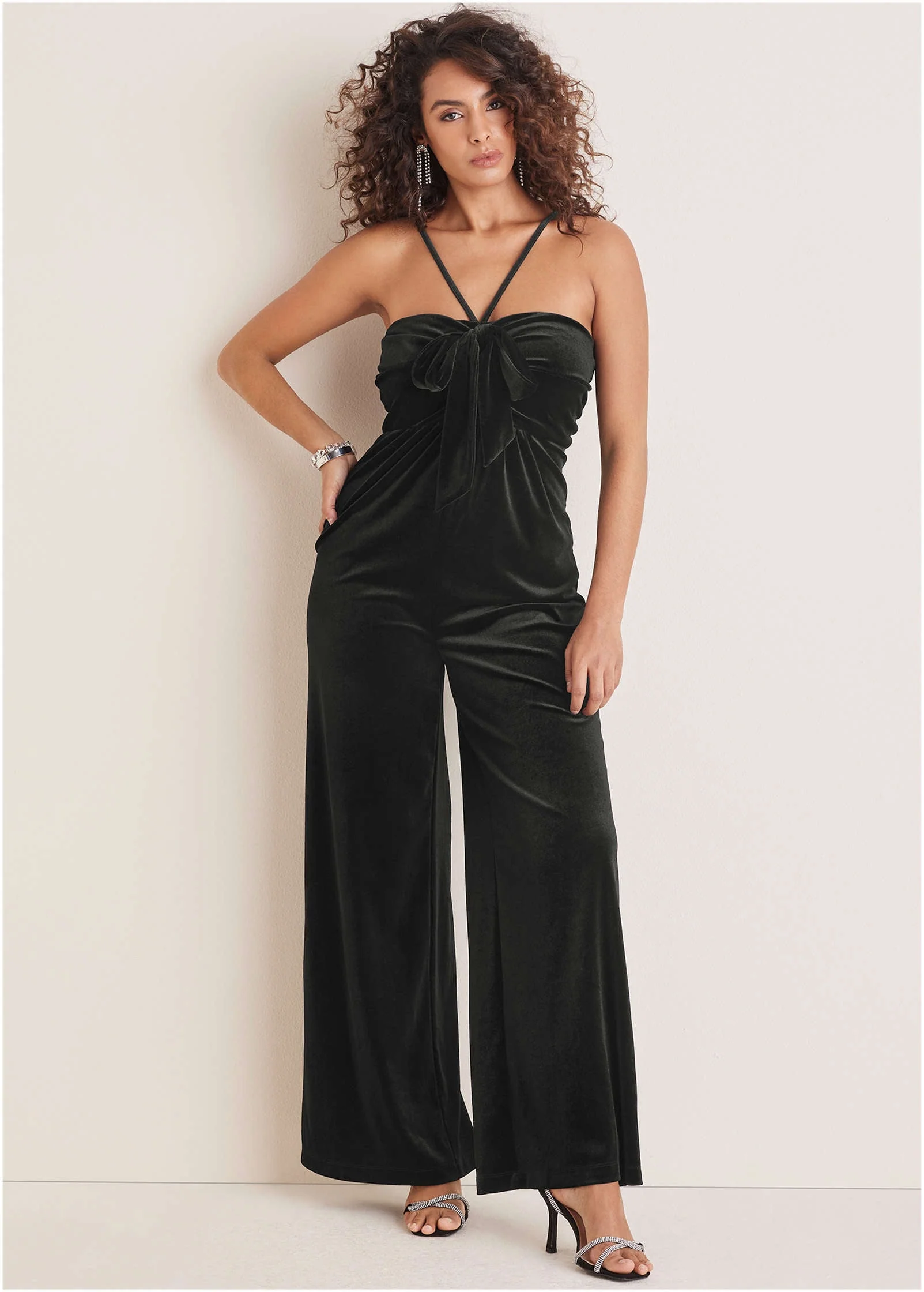 Stretch Velvet Halter Jumpsuit - Black - Image 6