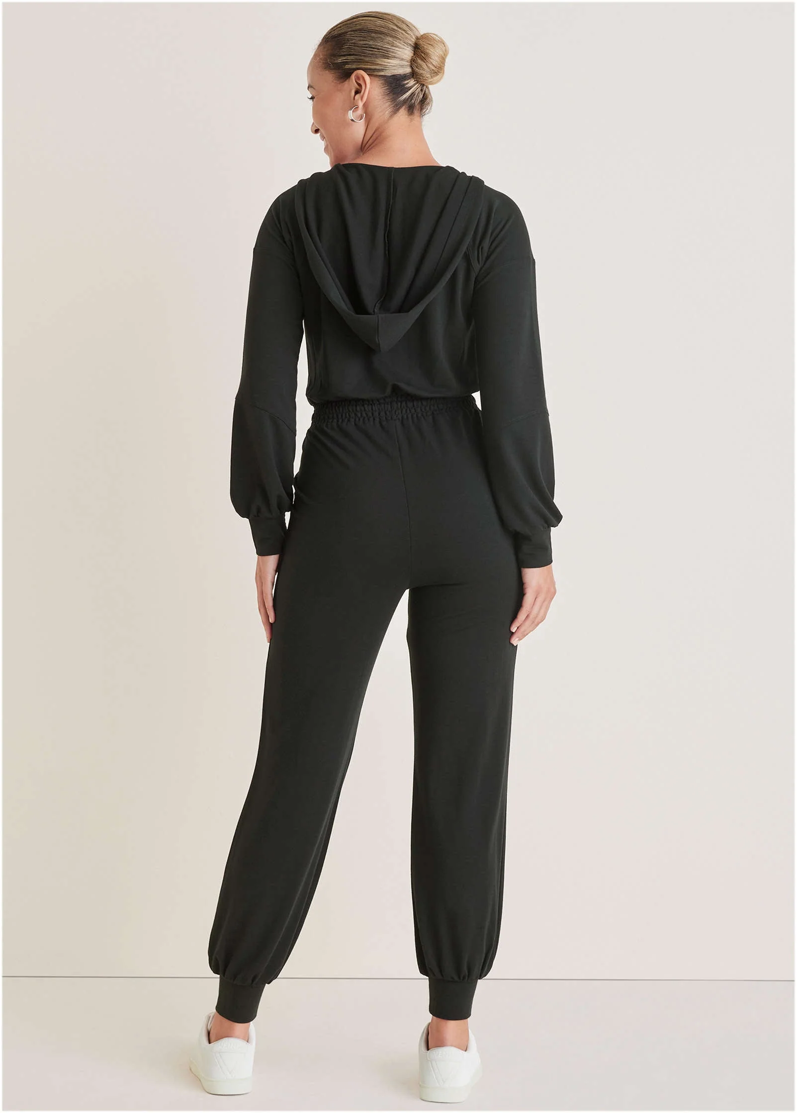 Casual Hooded Jumpsuit - Jet Black - Image 2