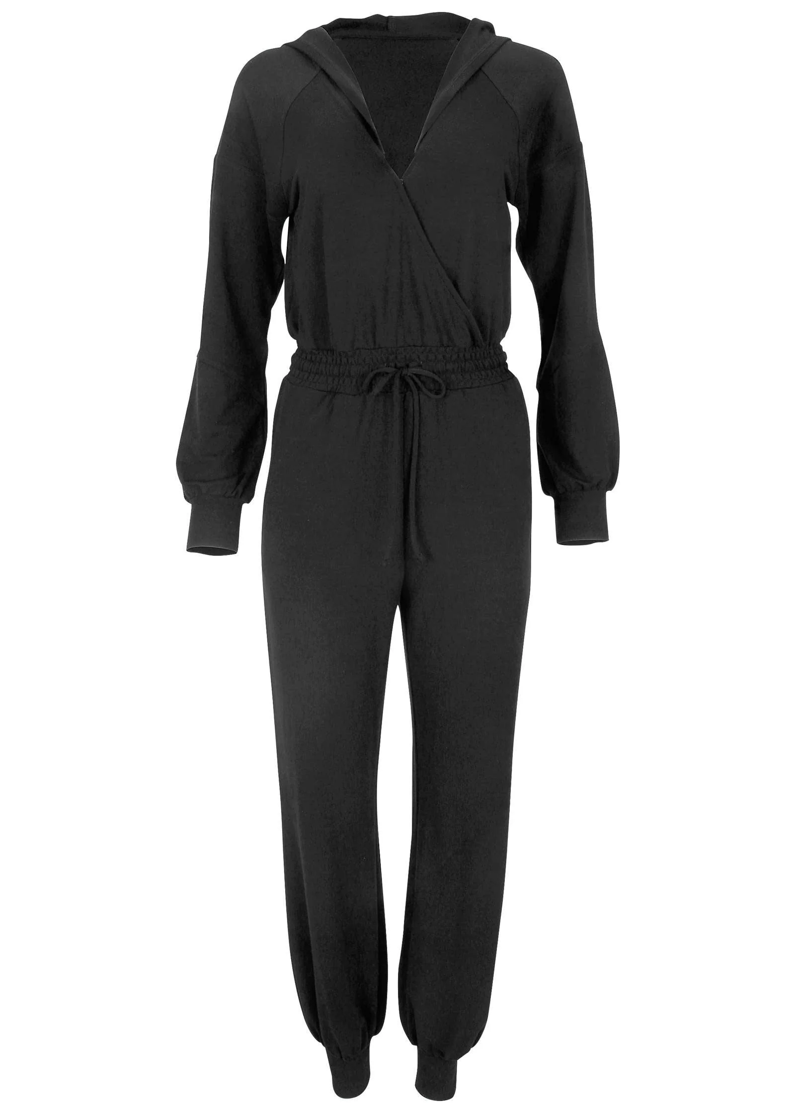 Casual Hooded Jumpsuit - Jet Black - Image 4