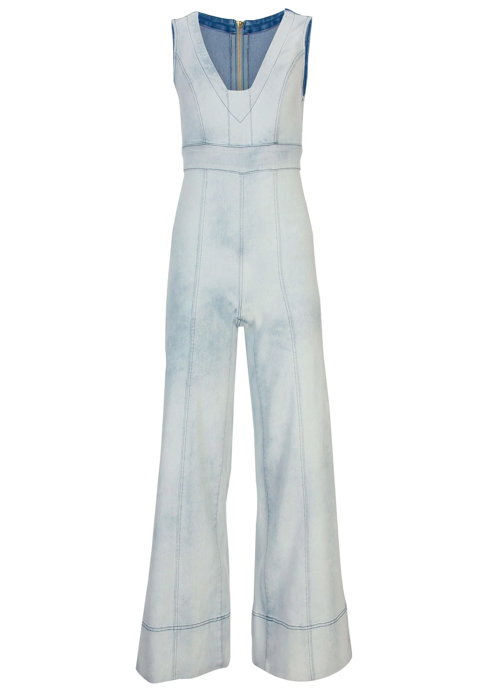 Stretch Denim Jumpsuit - Light Wash - Image 3