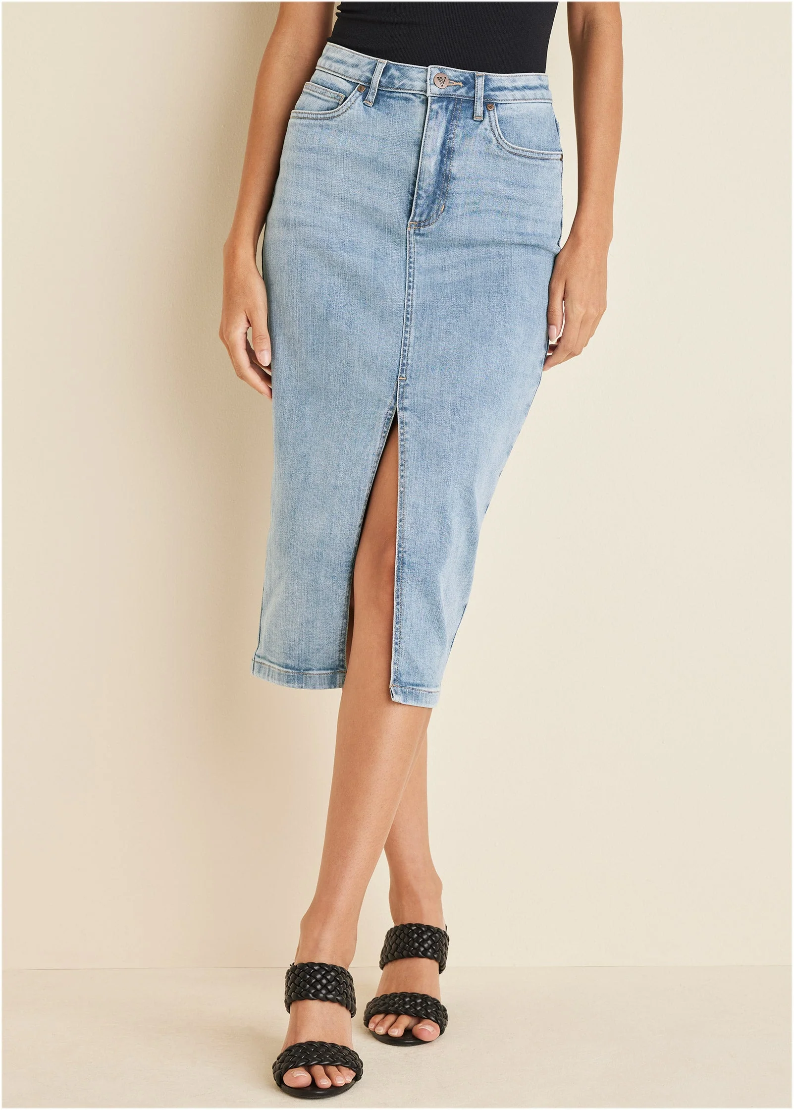 Denim Midi Skirt - Light Wash - Image 2