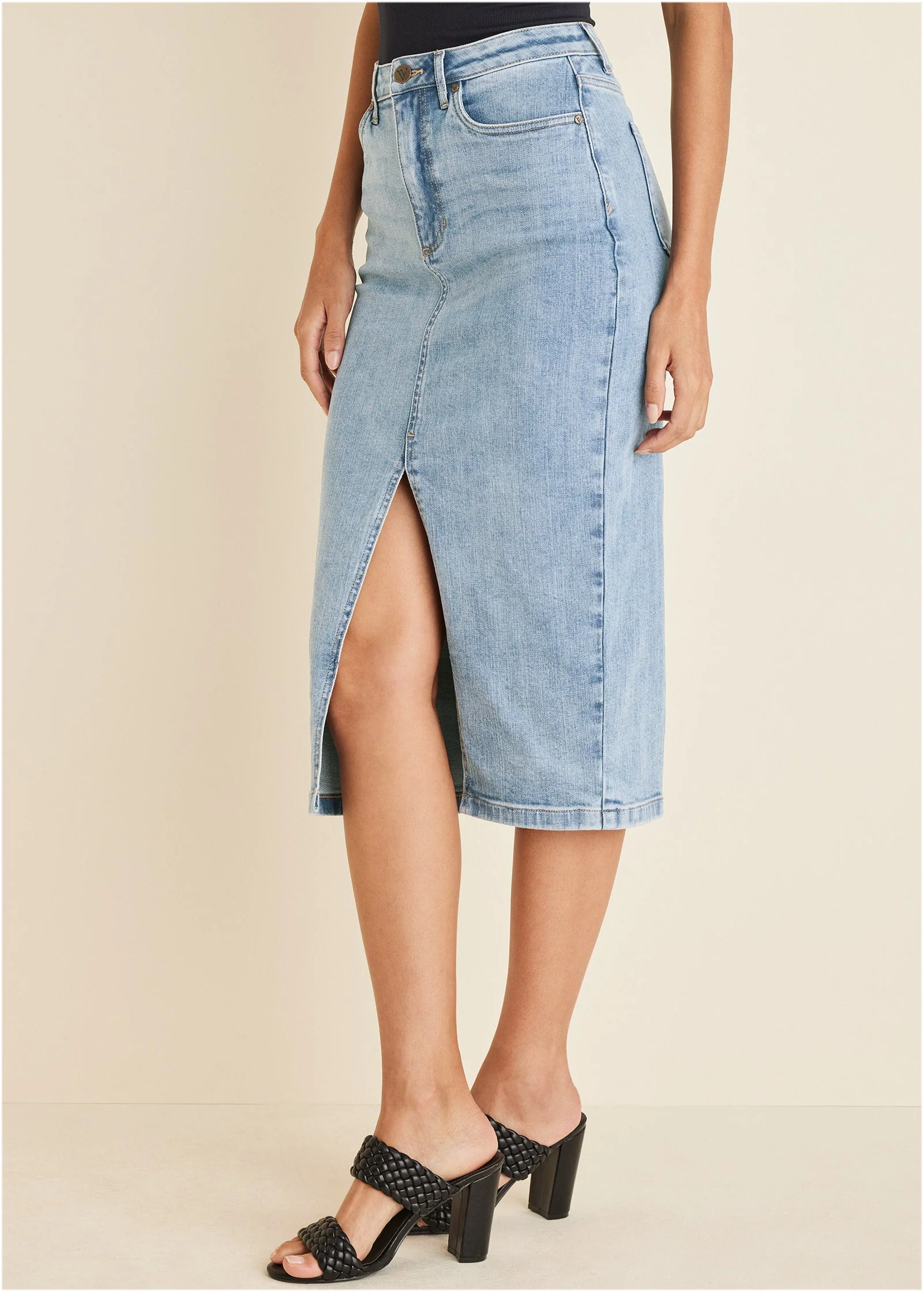 Denim Midi Skirt - Light Wash - Image 4