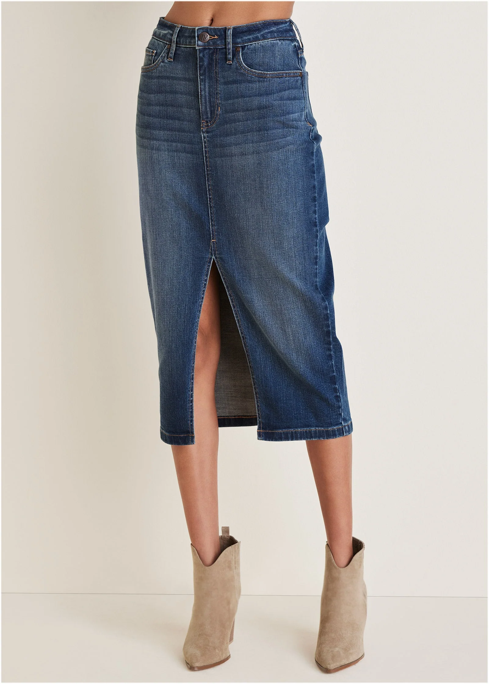 Denim Midi Skirt - Medium Wash - Image 2