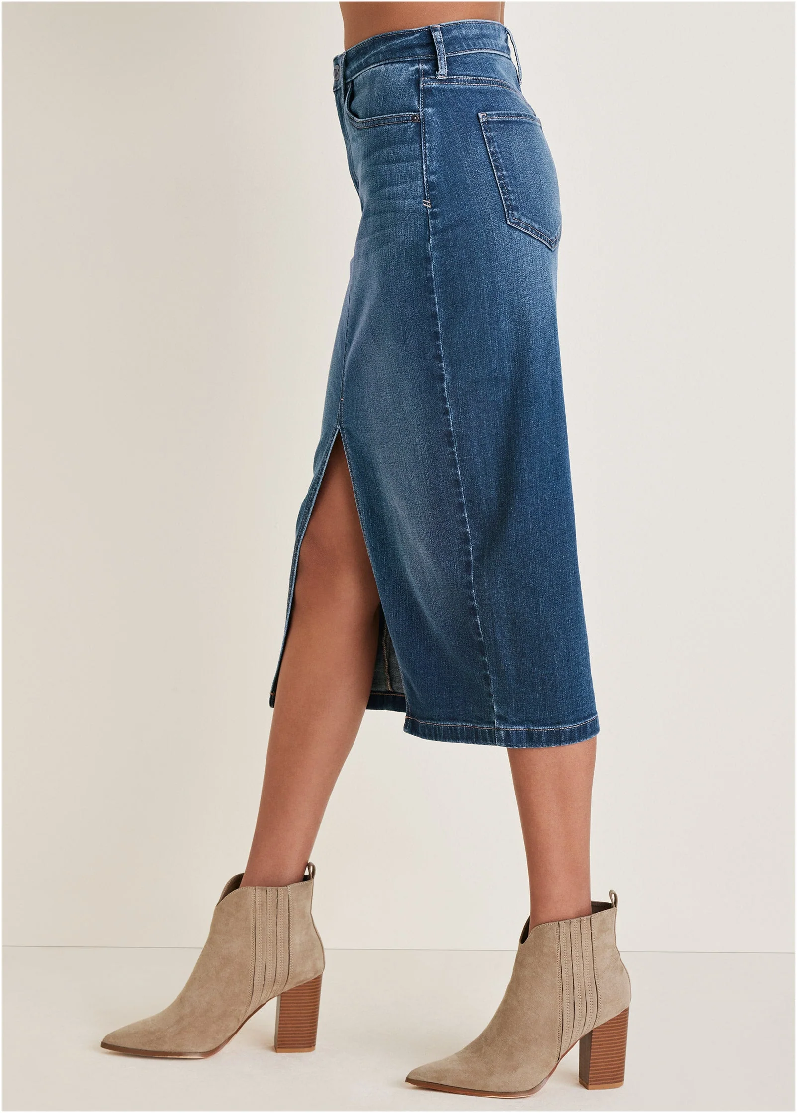 Denim Midi Skirt - Medium Wash - Image 4