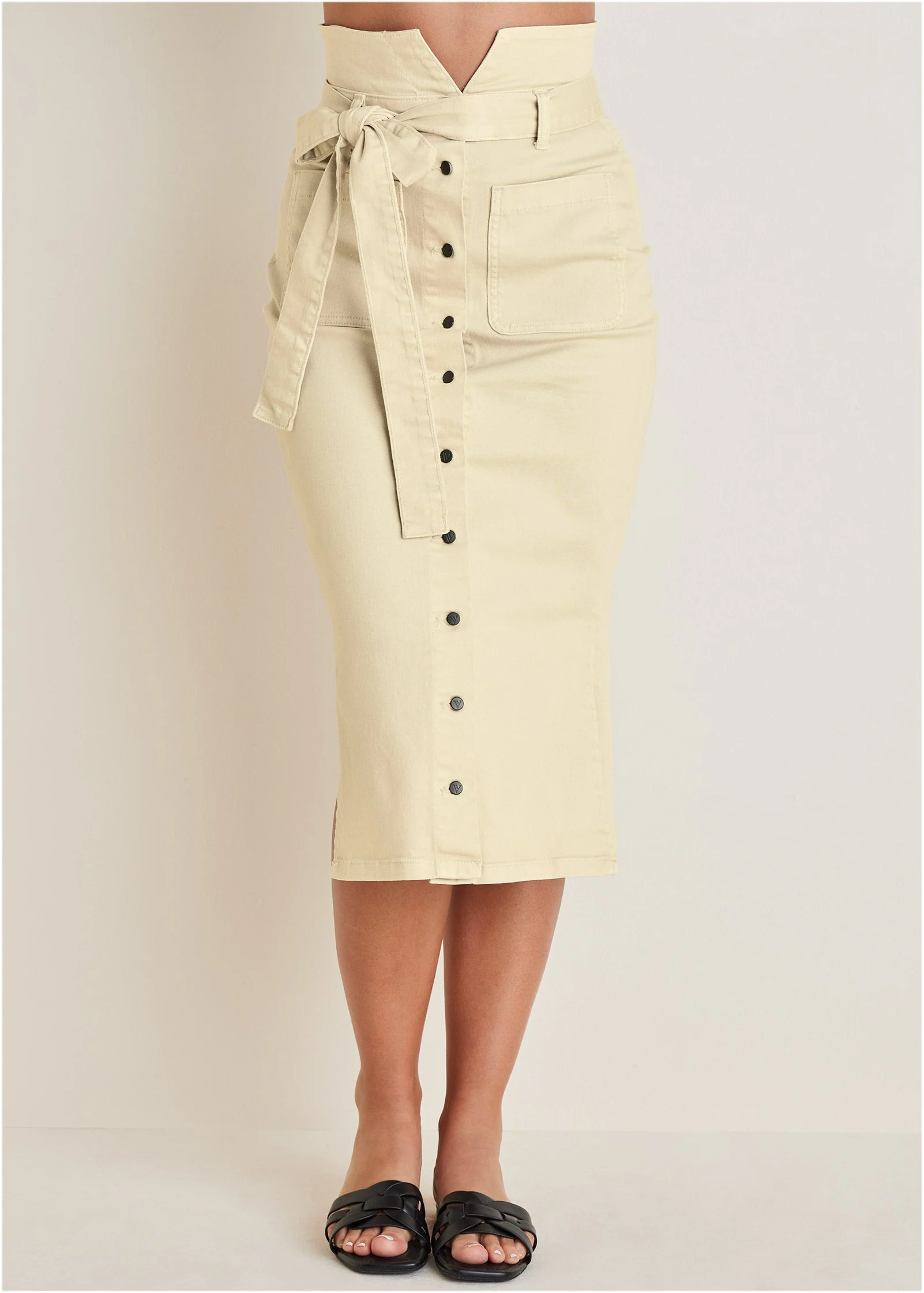 Color Denim Midi Skirt - Cream - Image 3
