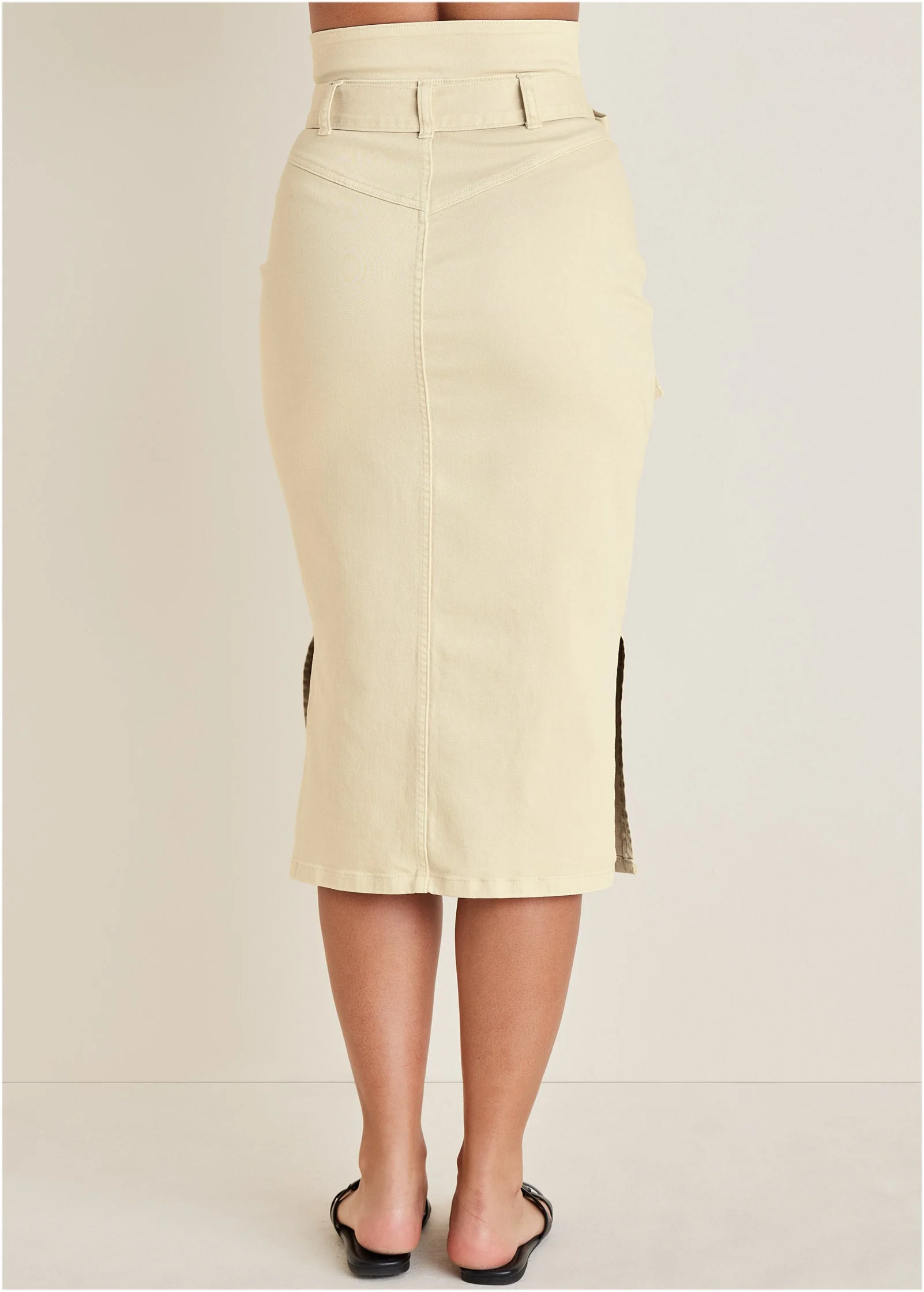 Color Denim Midi Skirt - Cream - Image 4