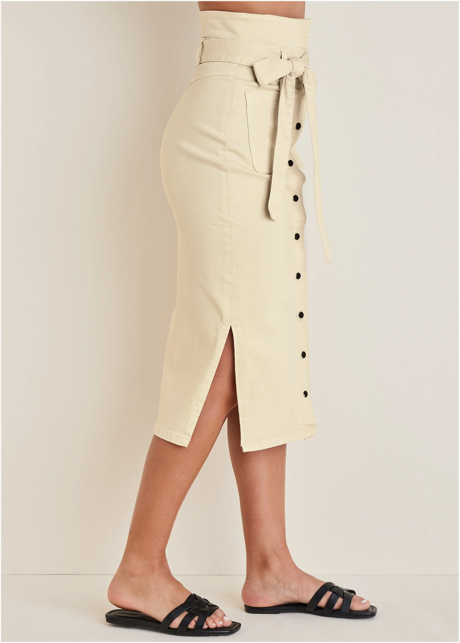 Color Denim Midi Skirt - Cream - Image 5