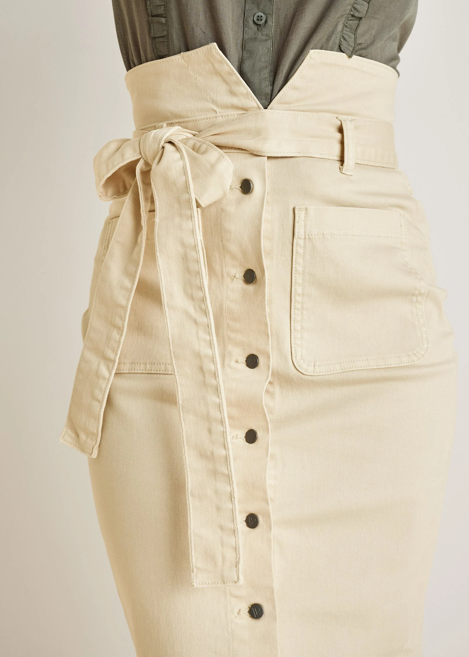 Color Denim Midi Skirt - Cream - Image 6
