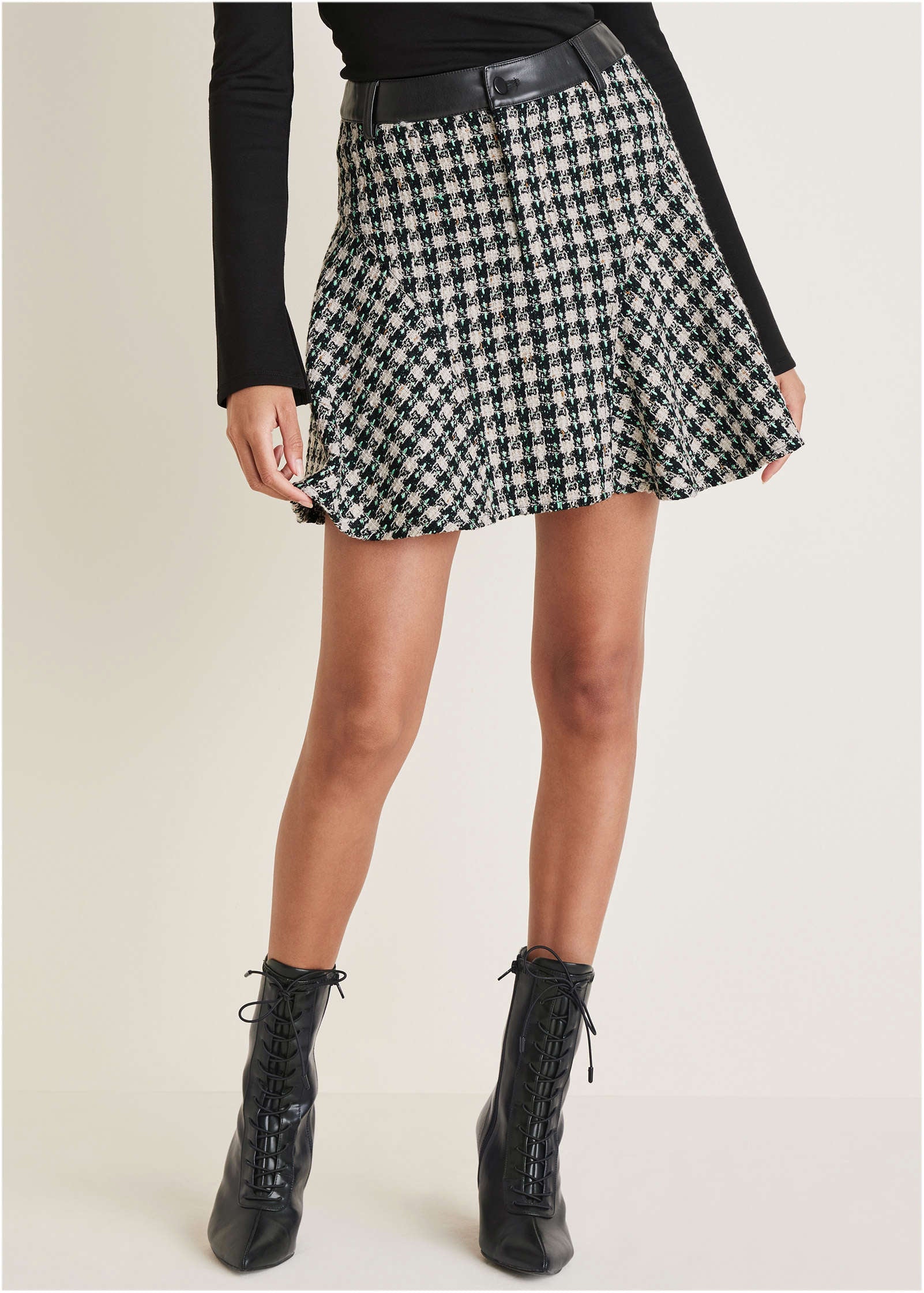 Tweed Flounce Mini Skirt - Black Multi - Image 2