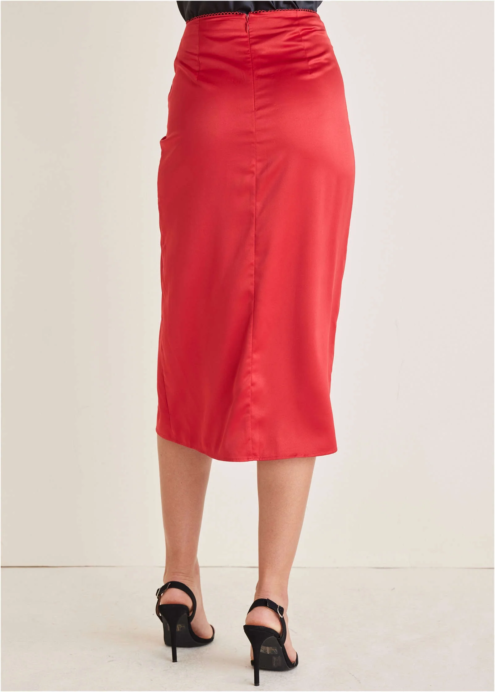 Ruched Detail Midi Skirt - Equestrian Red - Image 3