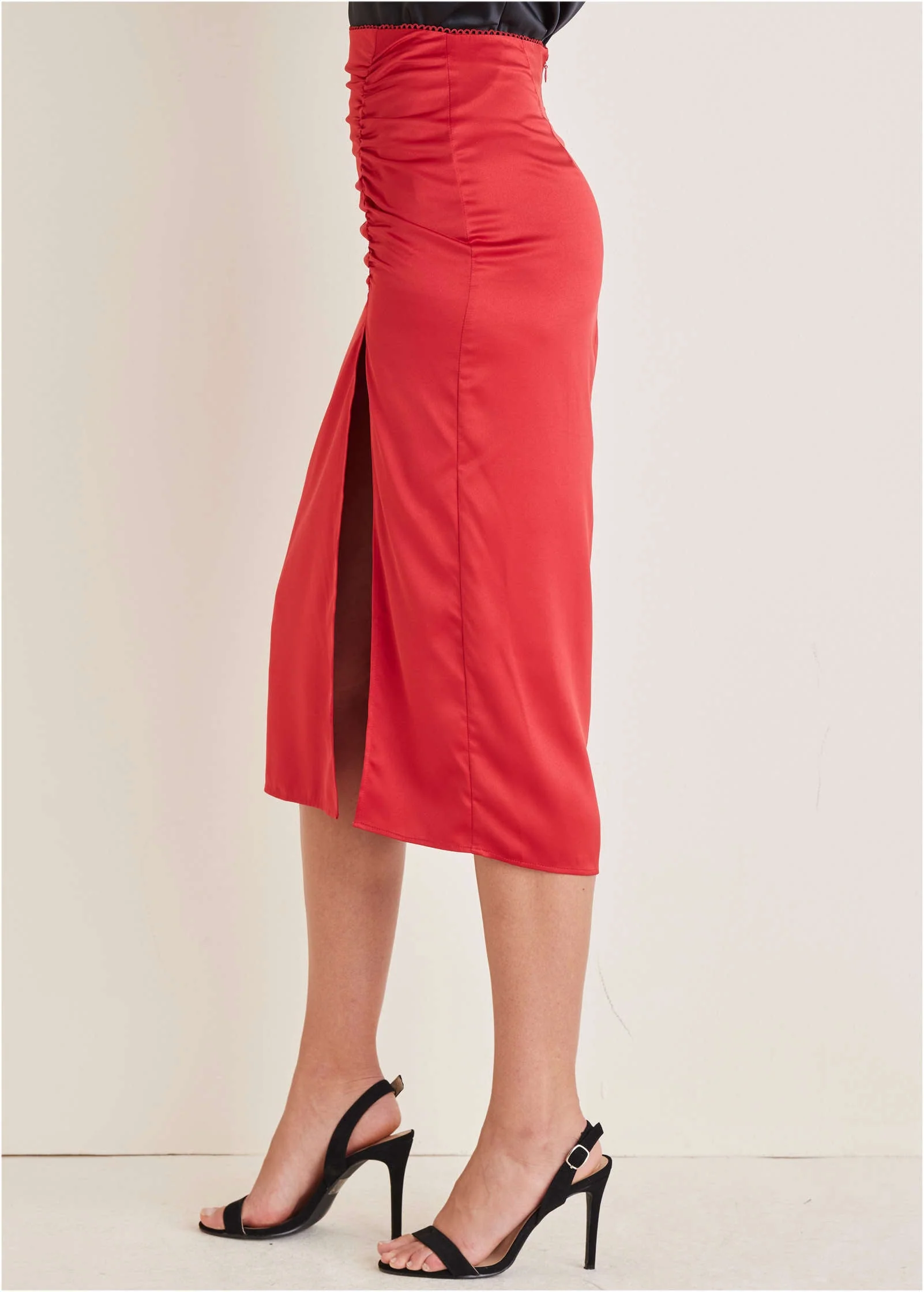 Ruched Detail Midi Skirt - Equestrian Red - Image 4