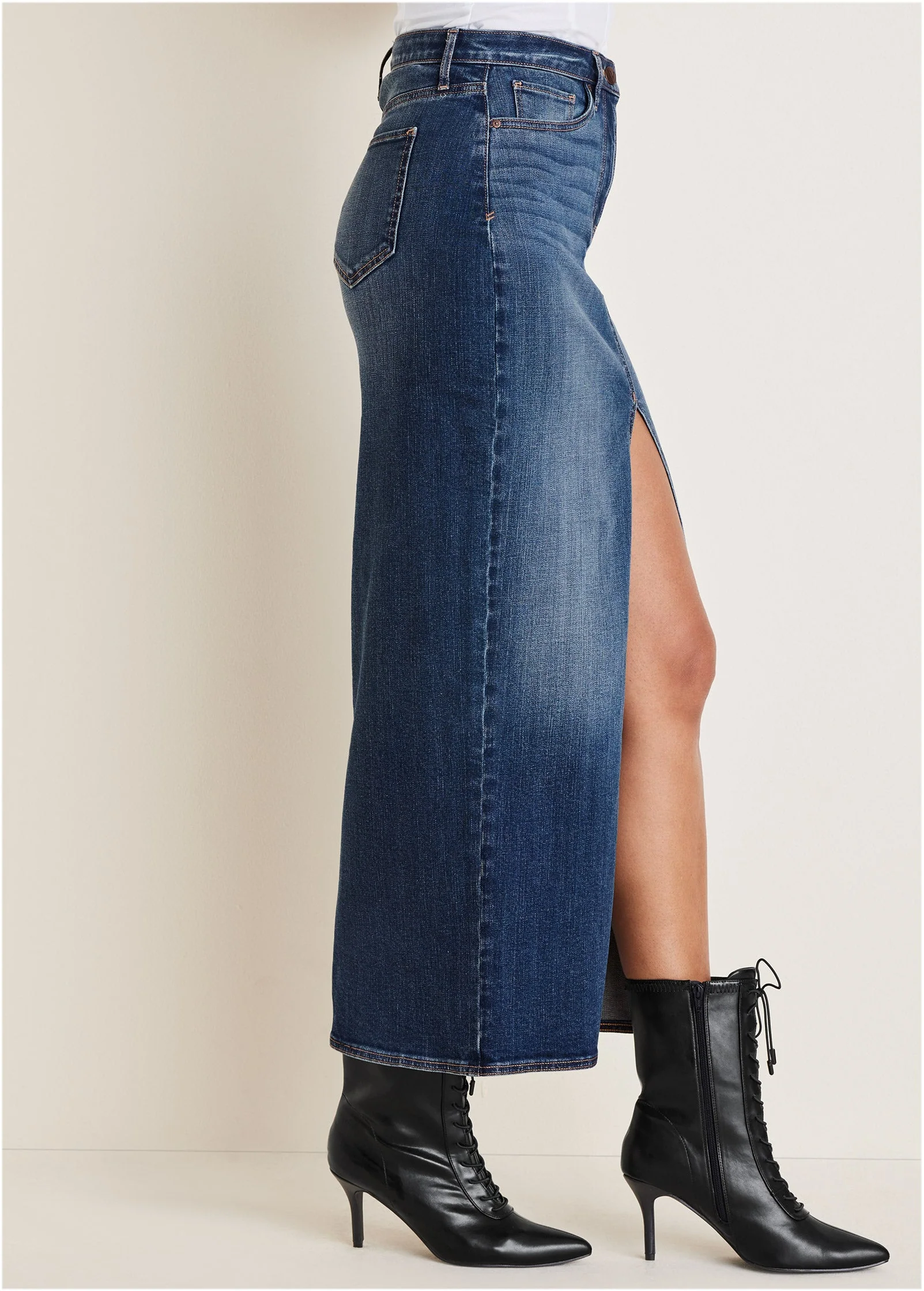 Denim Maxi Skirt - Medium Wash - Image 4