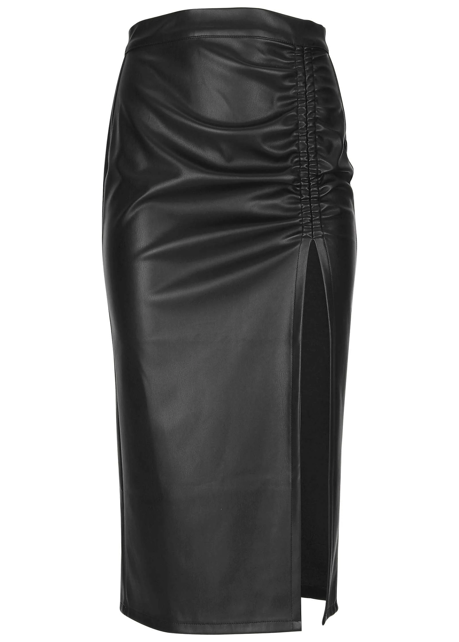 Faux Leather Midi Skirt - Jet Black - Image 5