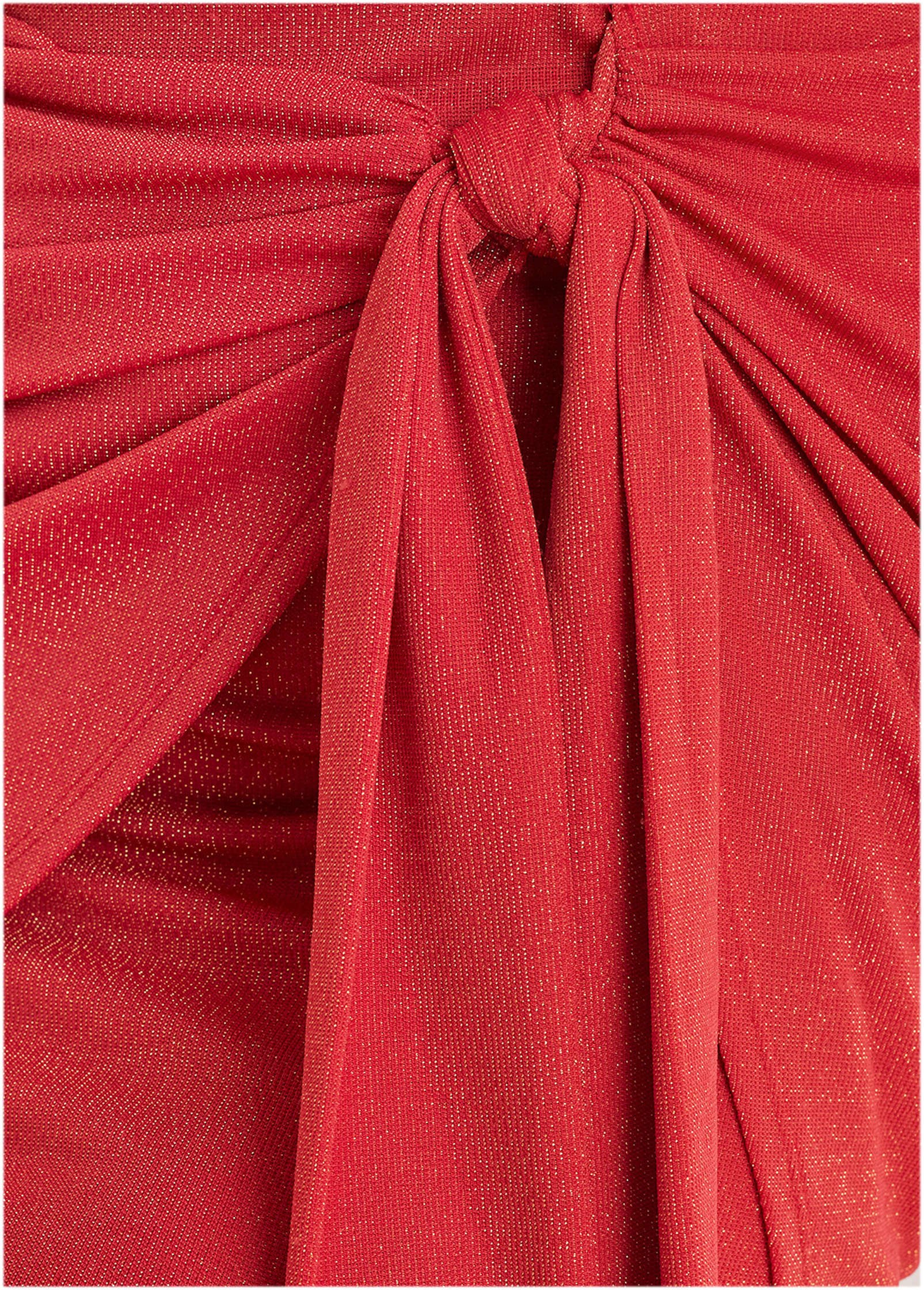 Glitter Knit Wrap Mini Skirt - Racing Red Glitter Knit - Image 5
