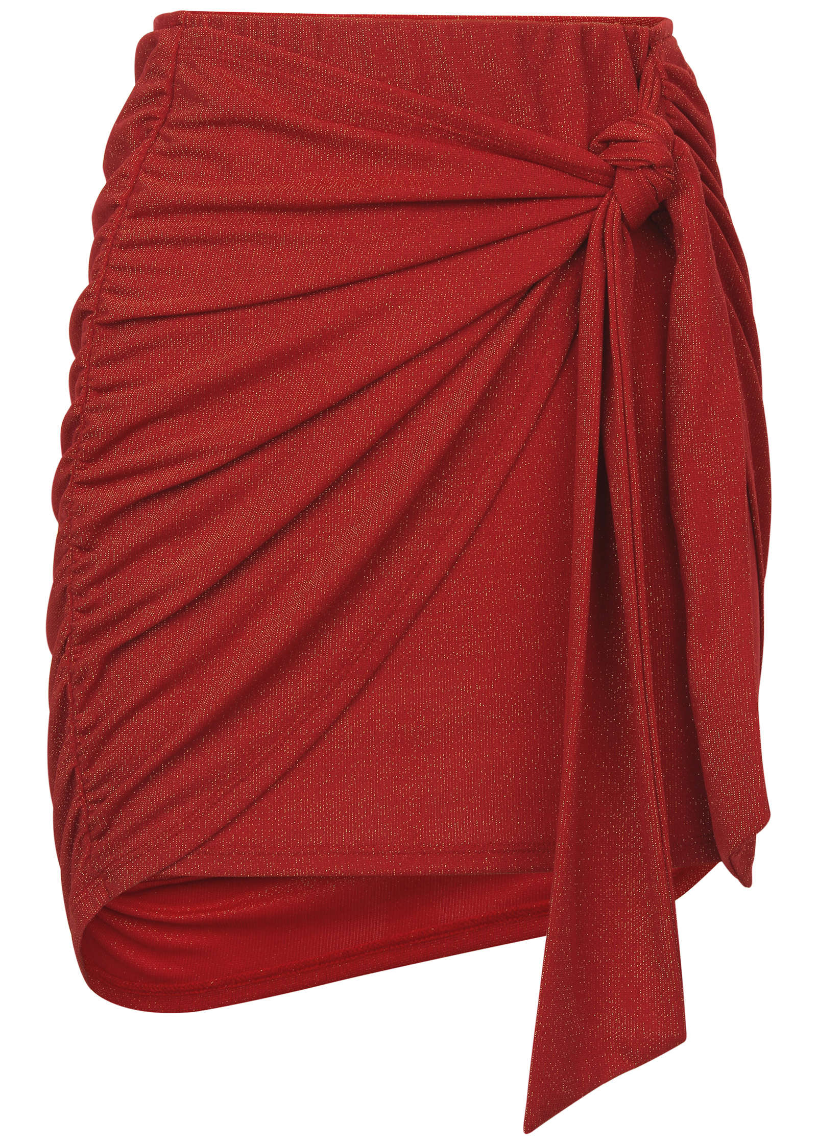 Glitter Knit Wrap Mini Skirt - Racing Red Glitter Knit - Image 6