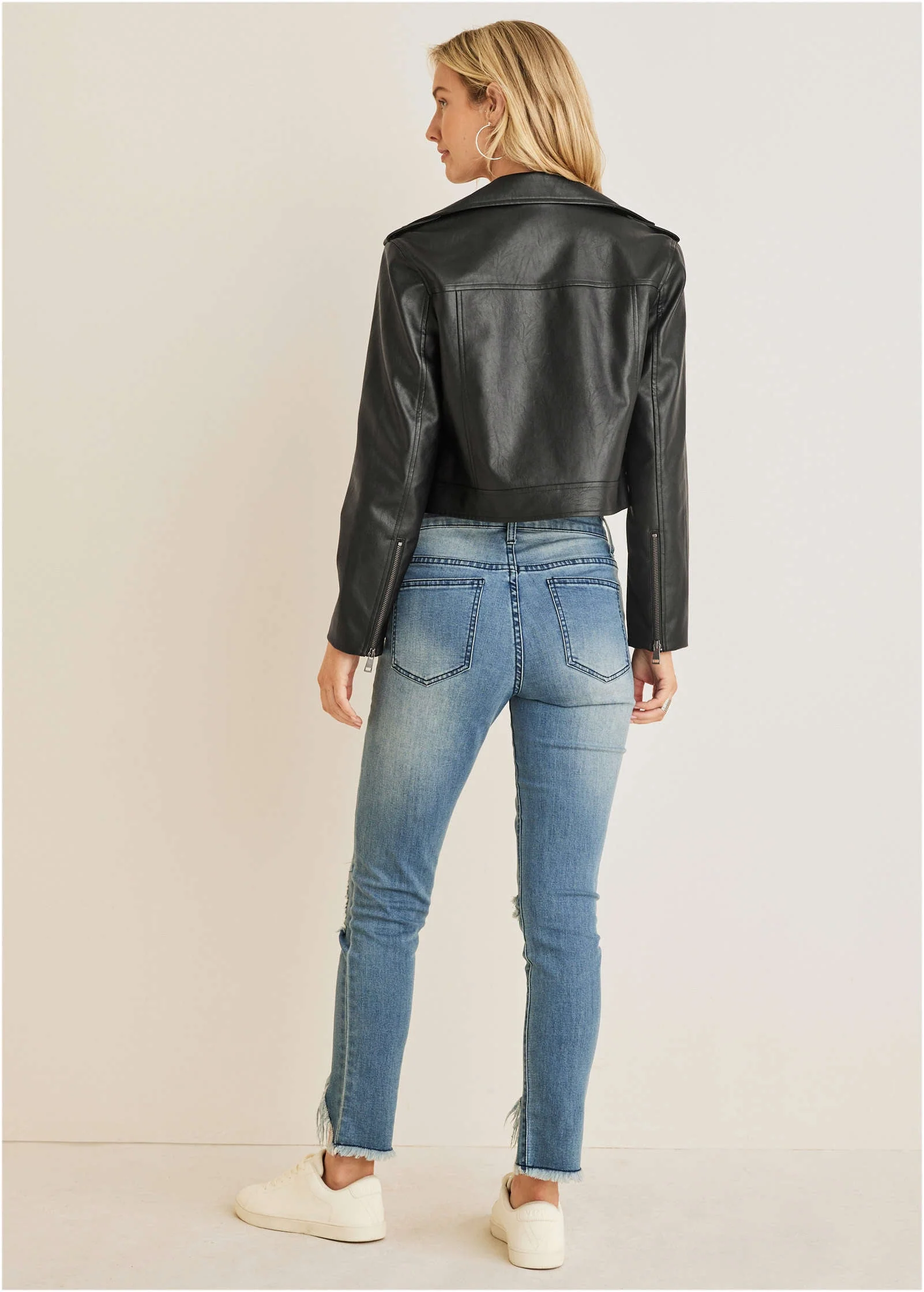 Faux-Leather Moto Jacket - Jet Black - Image 3