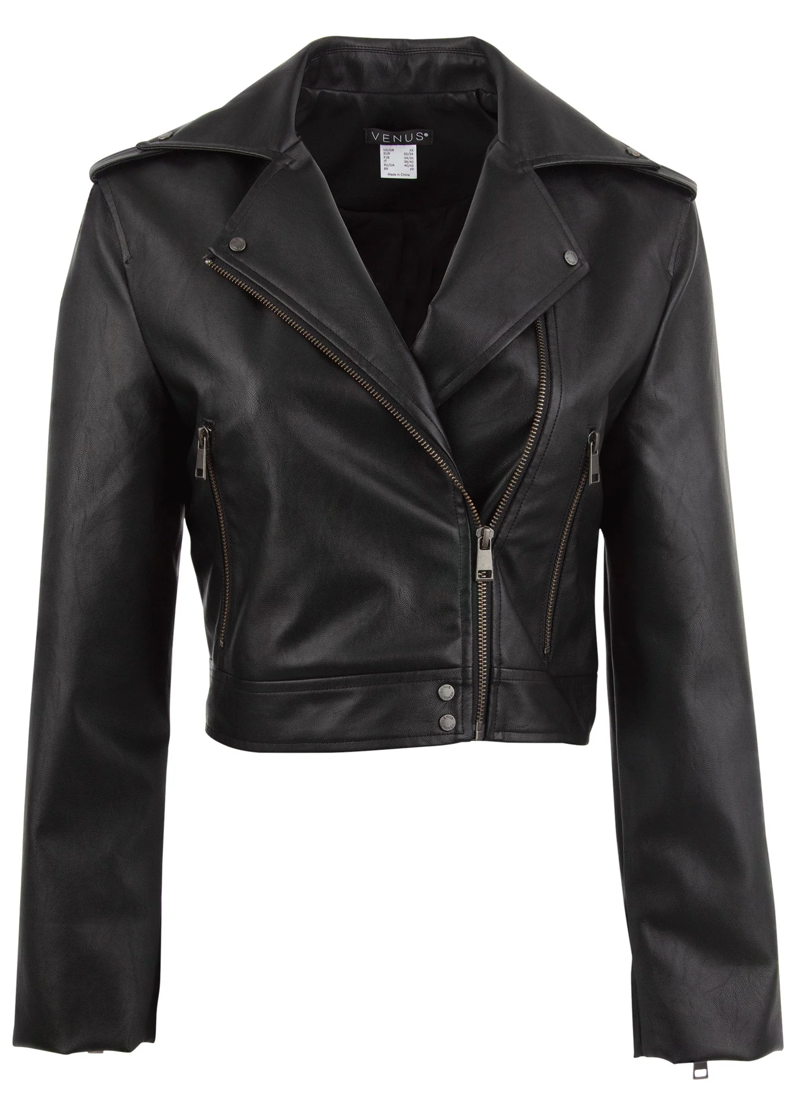 Faux-Leather Moto Jacket - Jet Black - Image 4