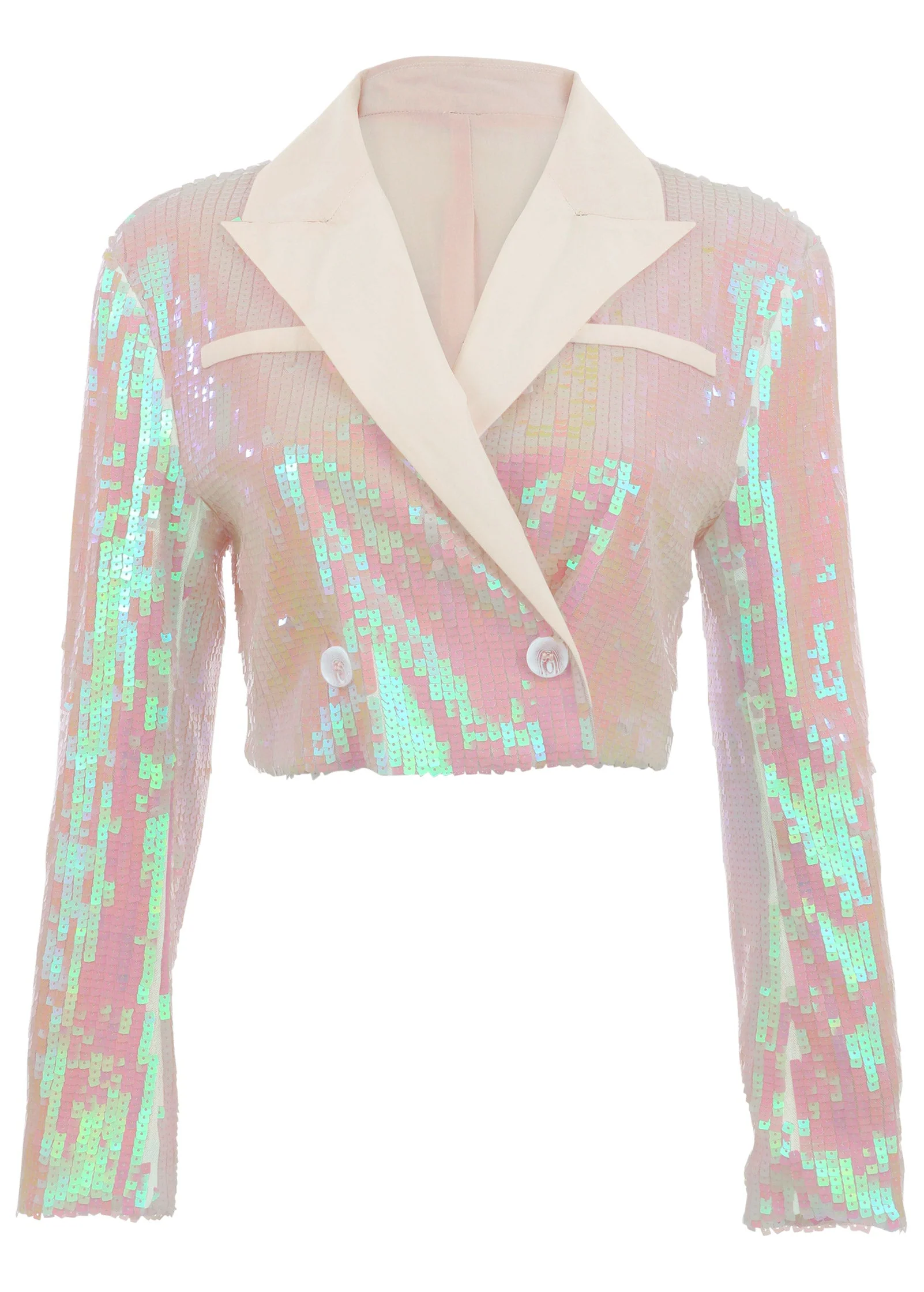 Cropped Sequin Blazer - Pearl White - Image 4