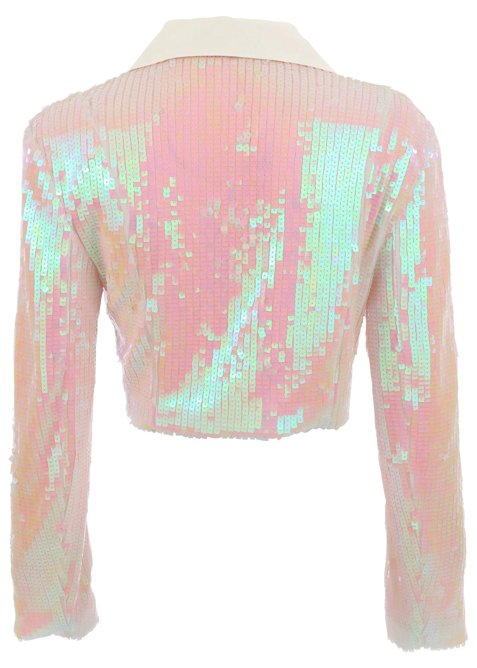Cropped Sequin Blazer - Pearl White - Image 5